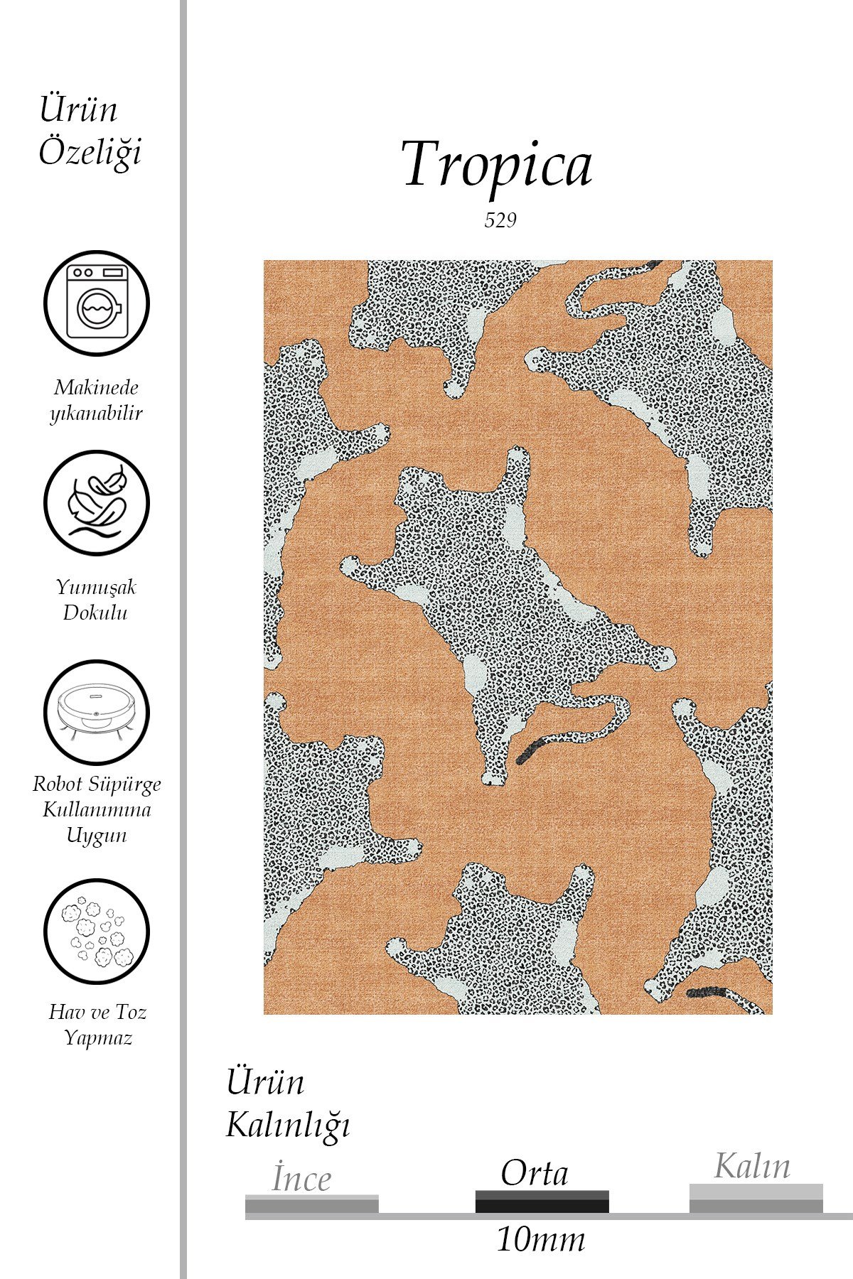 Leopar Desenli Modern Dekoratif Pamuk Taban Halı - Mars529