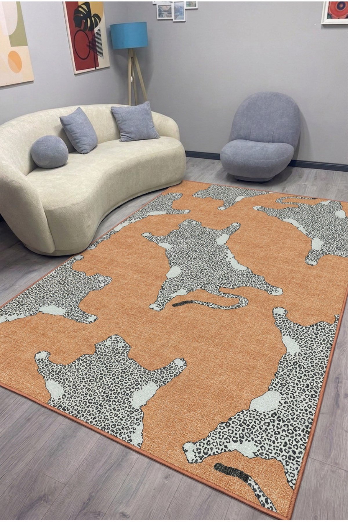 Leopar Desenli Modern Dekoratif Pamuk Taban Halı - Mars529