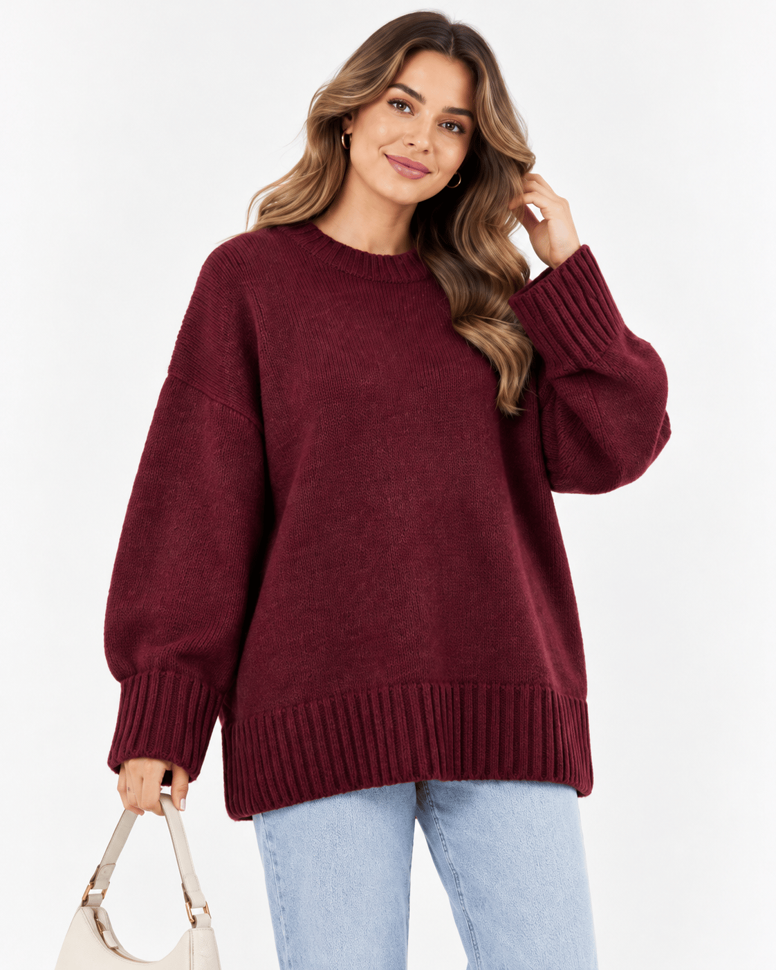 Lily Oversize Triko Kazak-Bordo