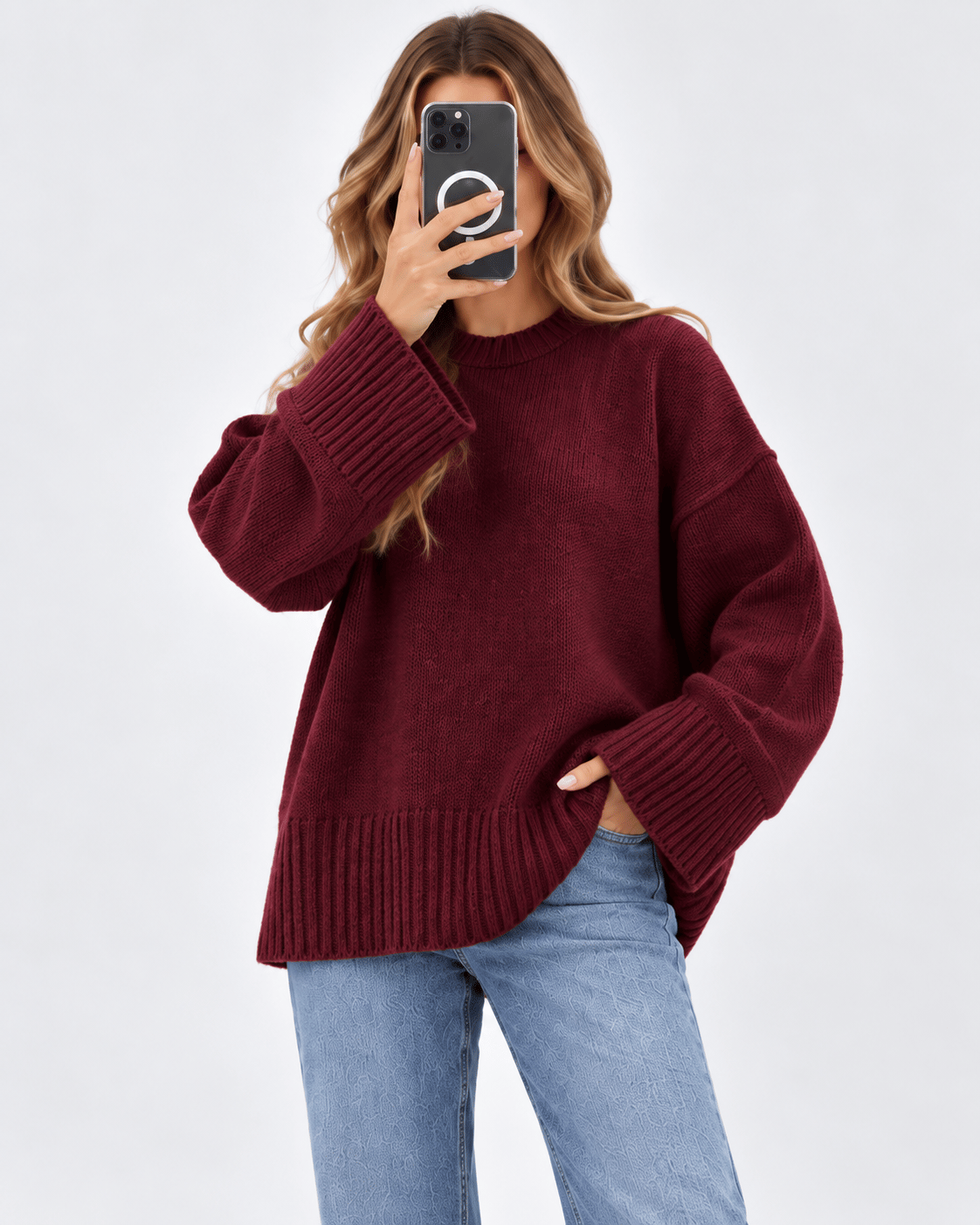 Lily Oversize Triko Kazak-Bordo