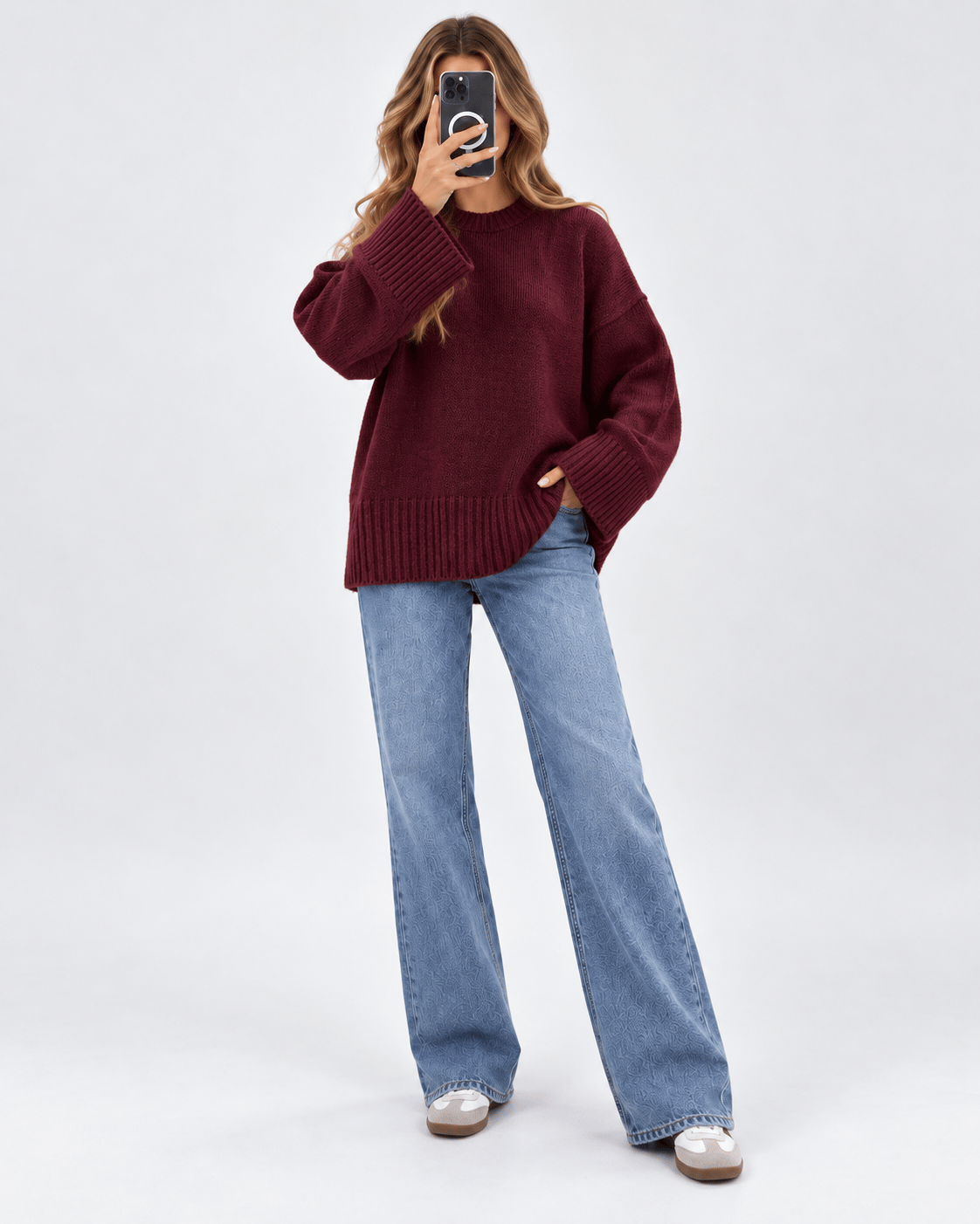 Lily Oversize Triko Kazak-Bordo