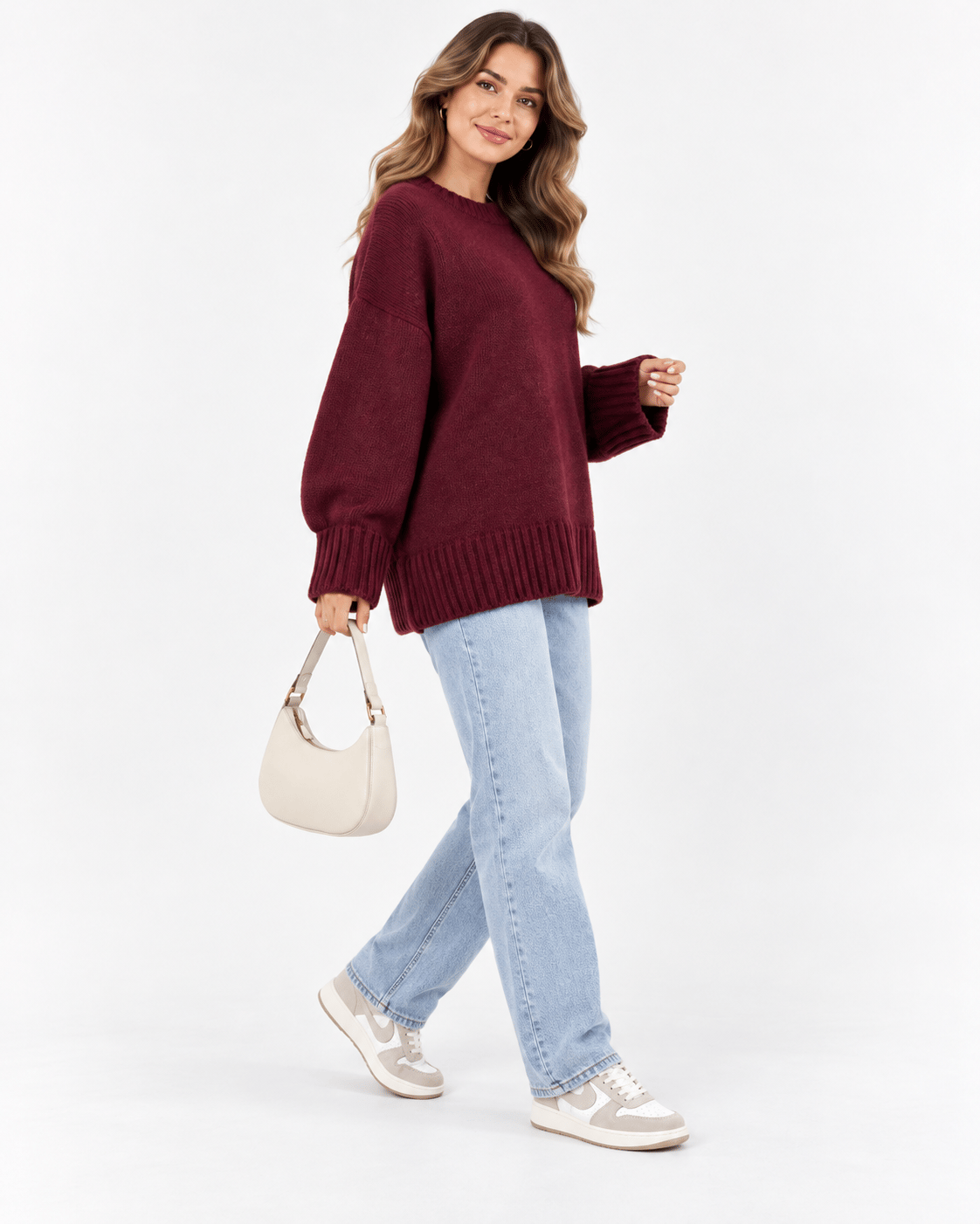 Lily Oversize Triko Kazak-Bordo