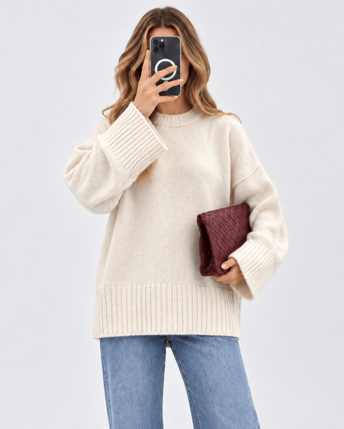 Lily Oversize Triko Kazak-Ekru 