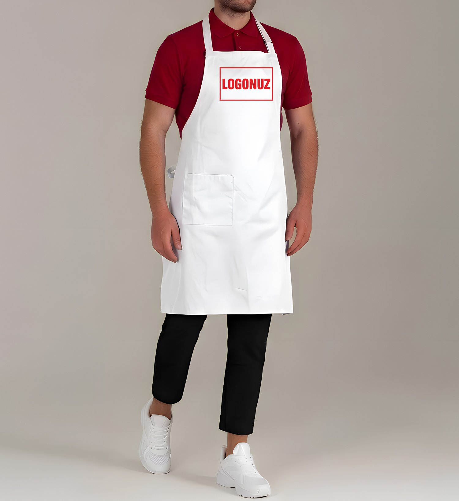 Beyaz Baskılı Boydan Önlük