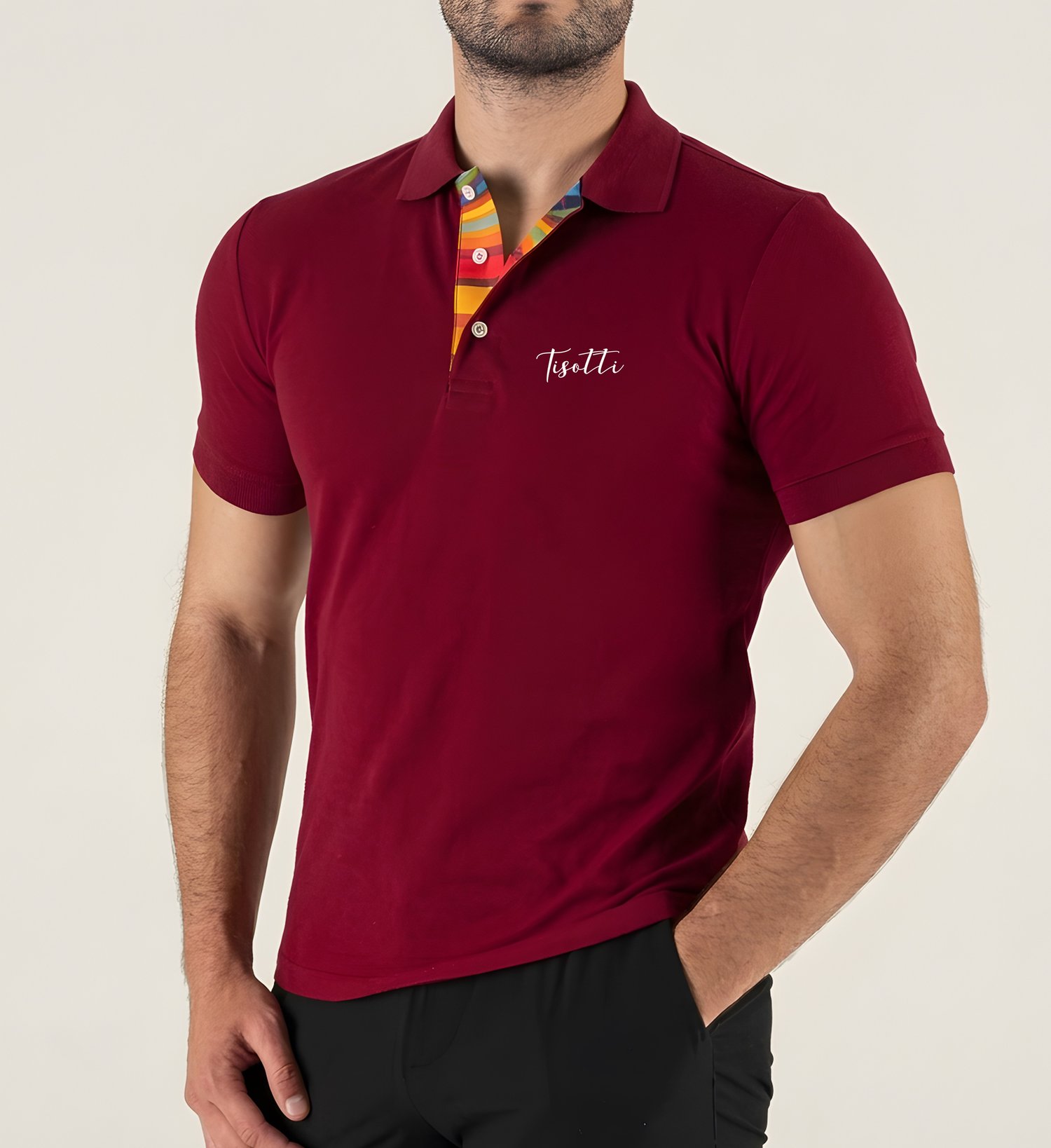 Bordo Polo Yaka Dijital Patlı Lakost Tişört