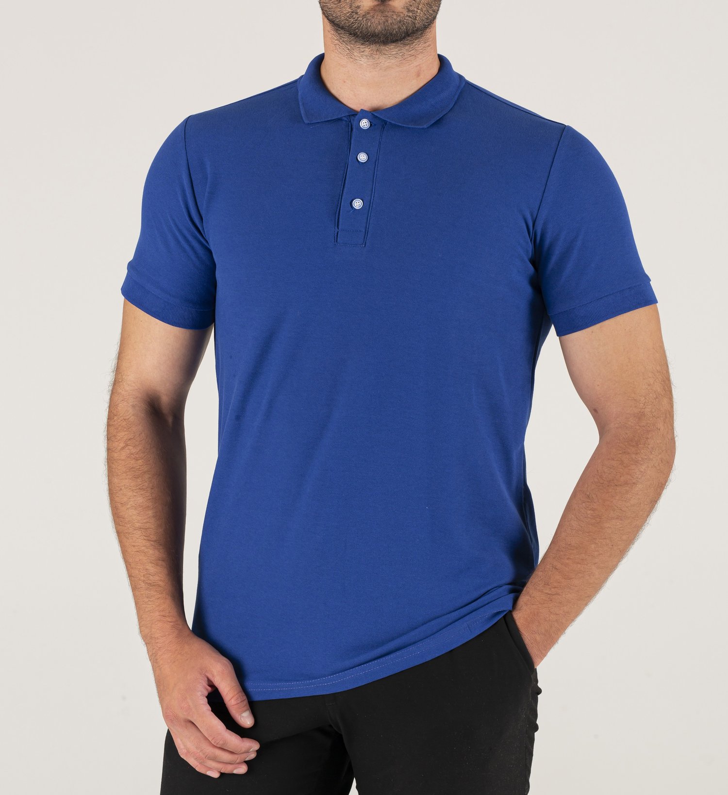 Saks Mavisi Polo Yaka Baskılı Lakost Tişört