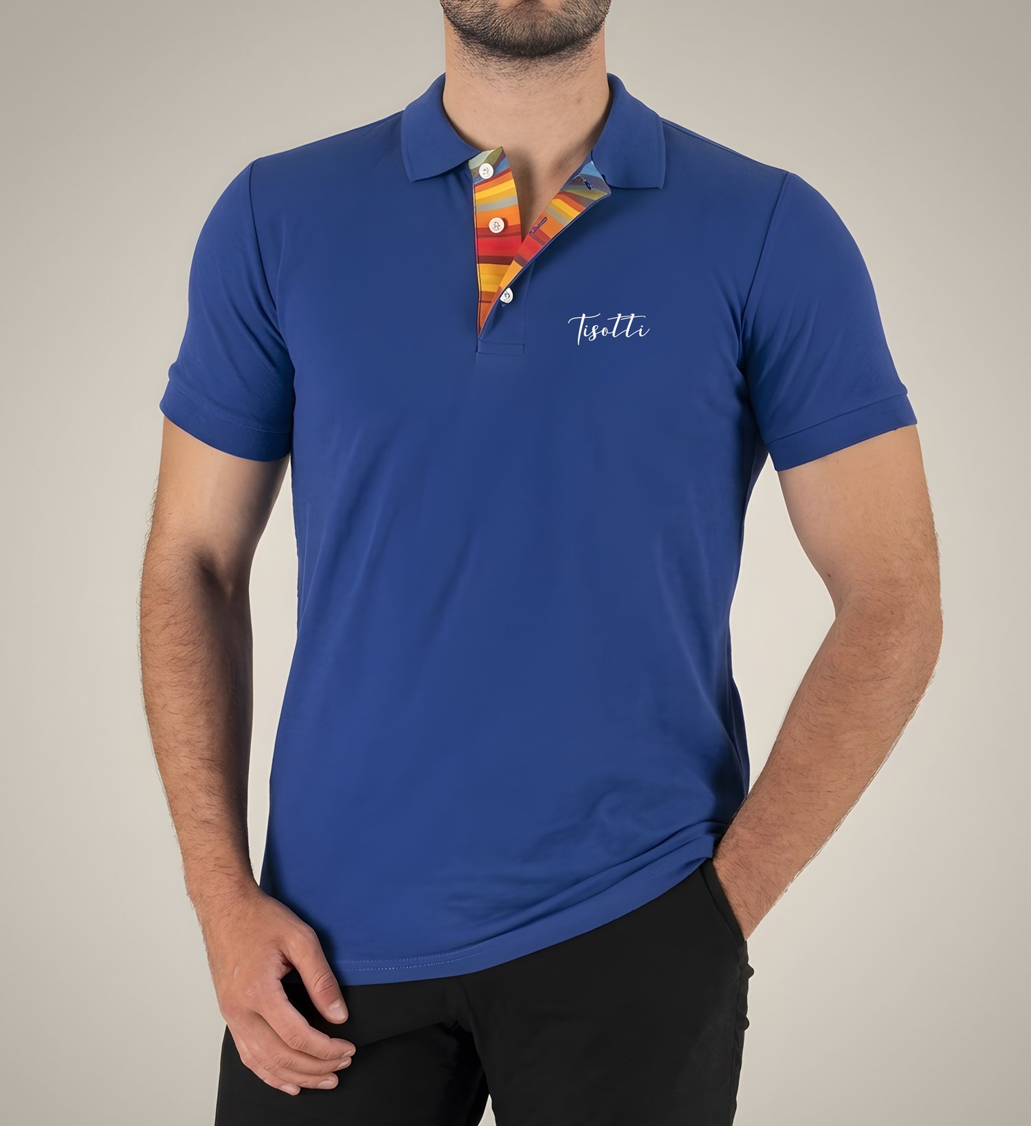 Saks Mavisi Polo Yaka Dijital Patlı Lakost Tişört