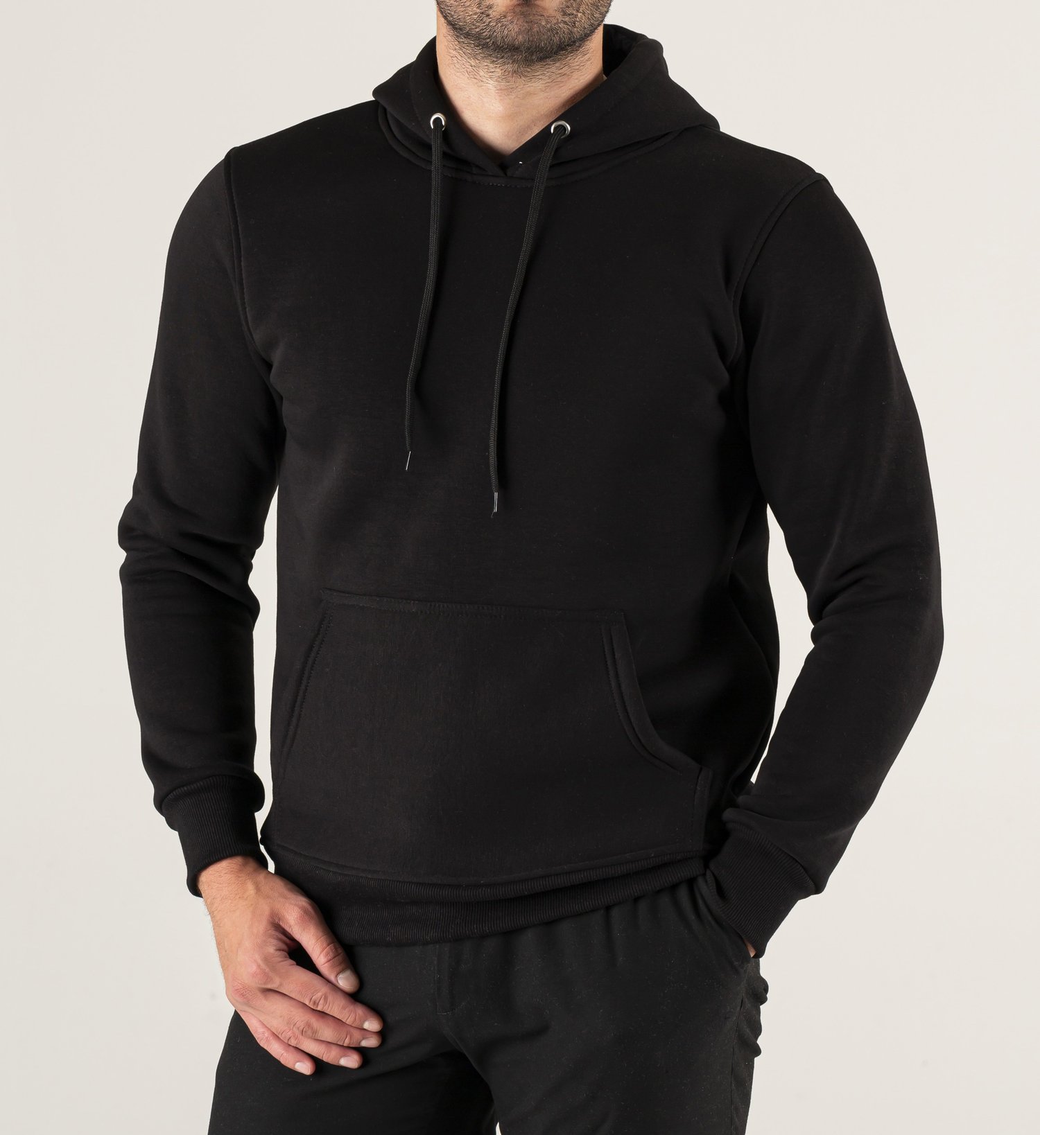 Siyah Kapşonlu Baskılı Hoodie