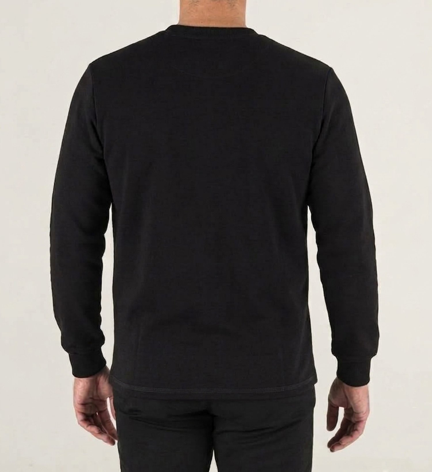 Siyah Sıfır Yaka Baskılı Sweatshirt