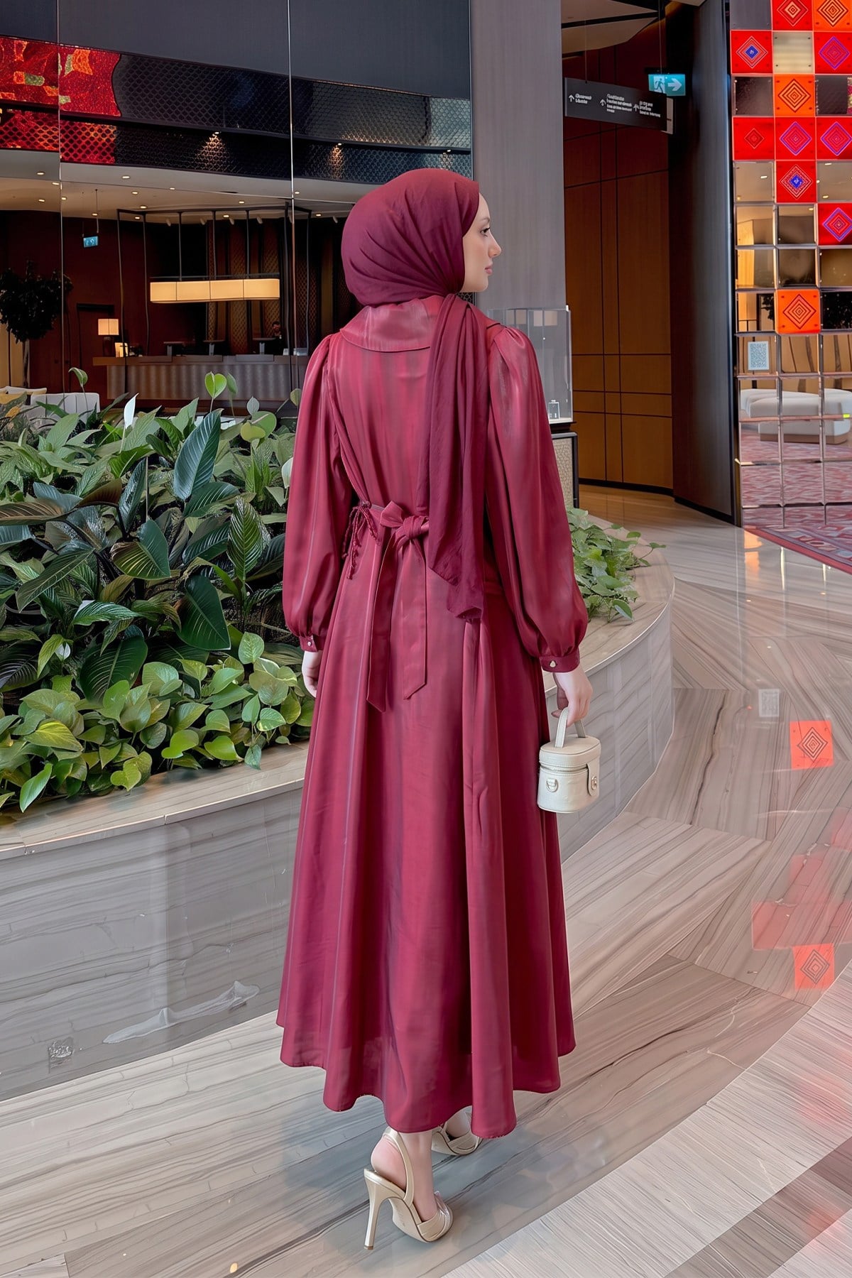 Anvelop Yaka Abiye Elbise - BORDO