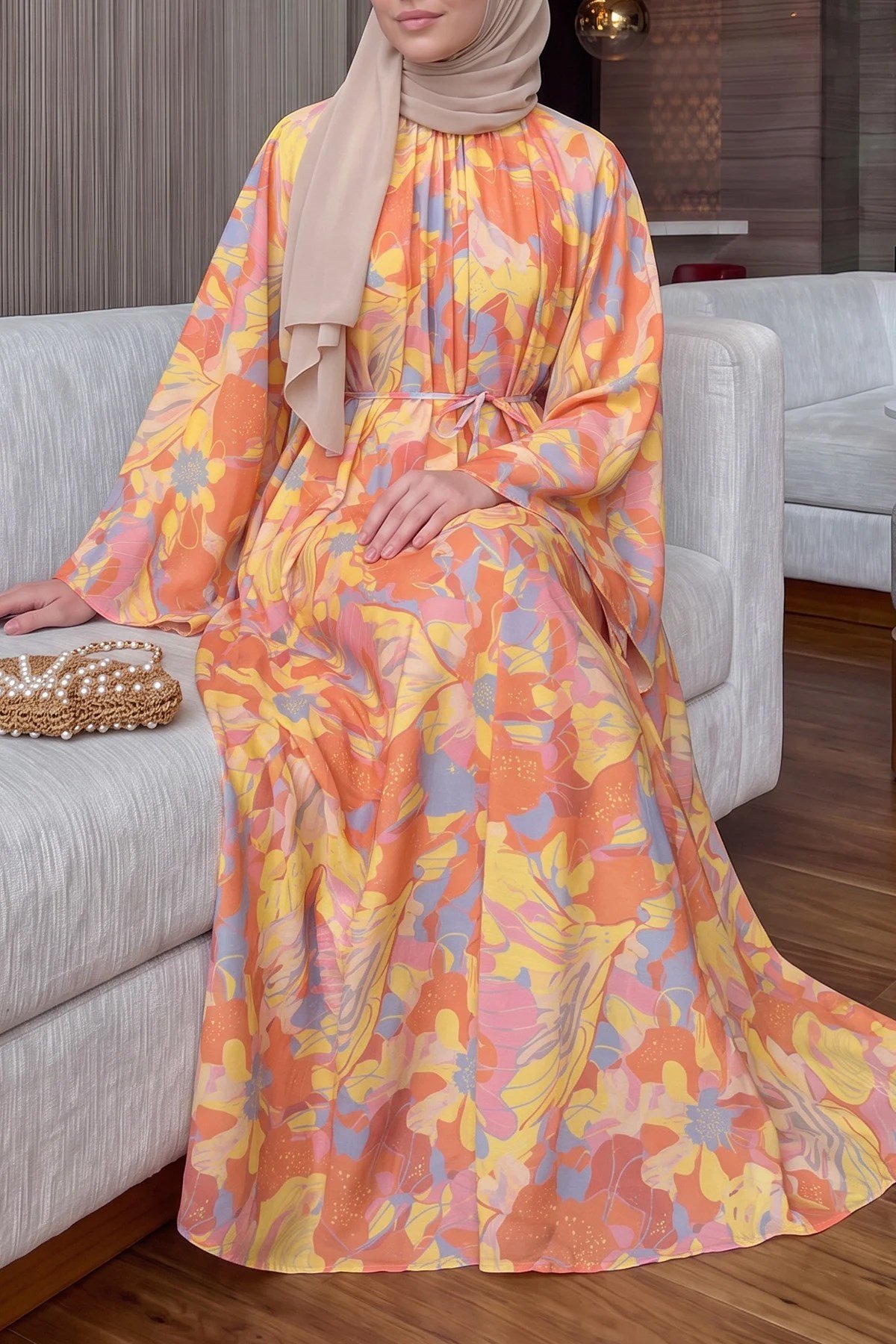 Çiçek Desenli Elbise - SARI