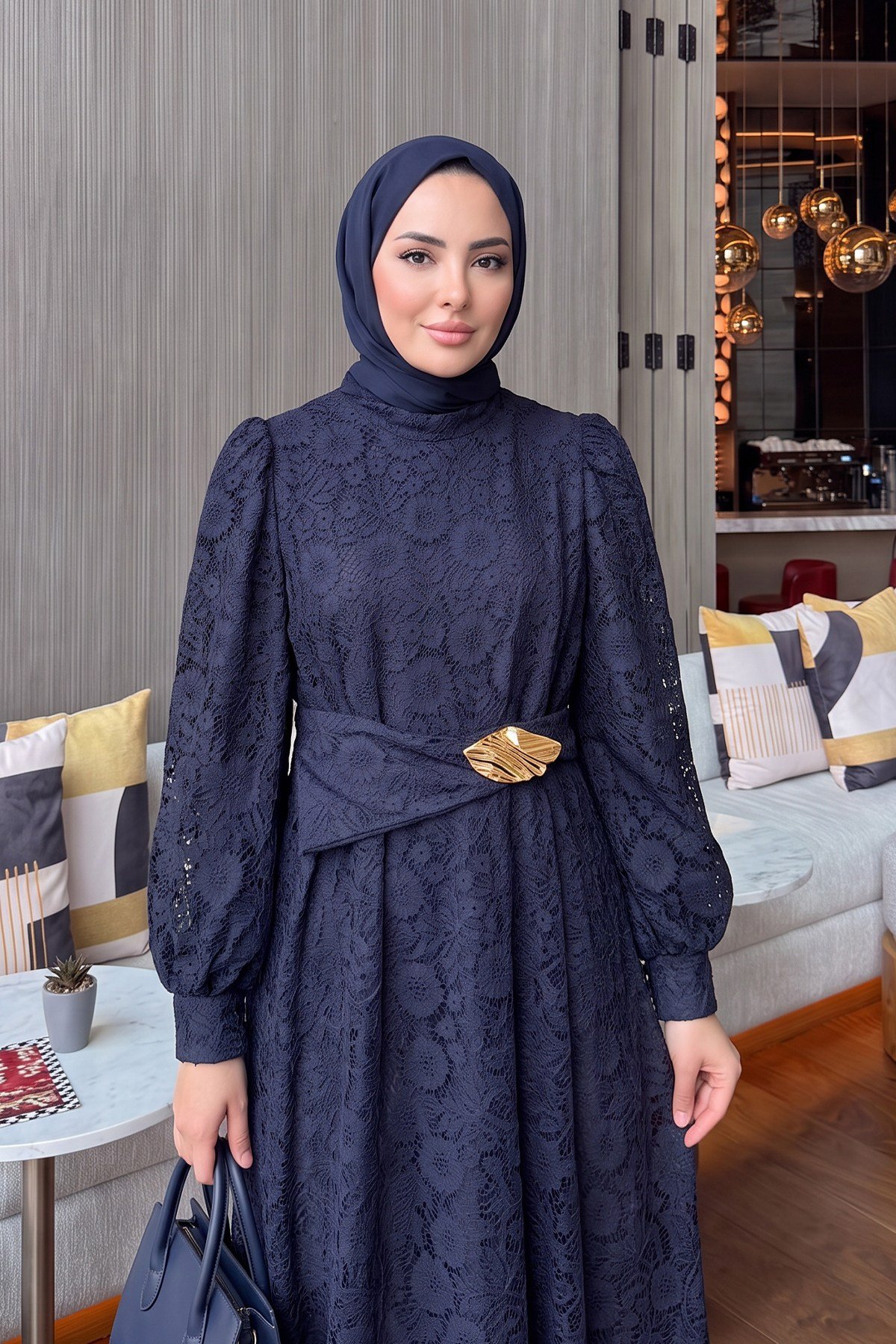 Full Dantel Abiye Elbise - LACİVERT