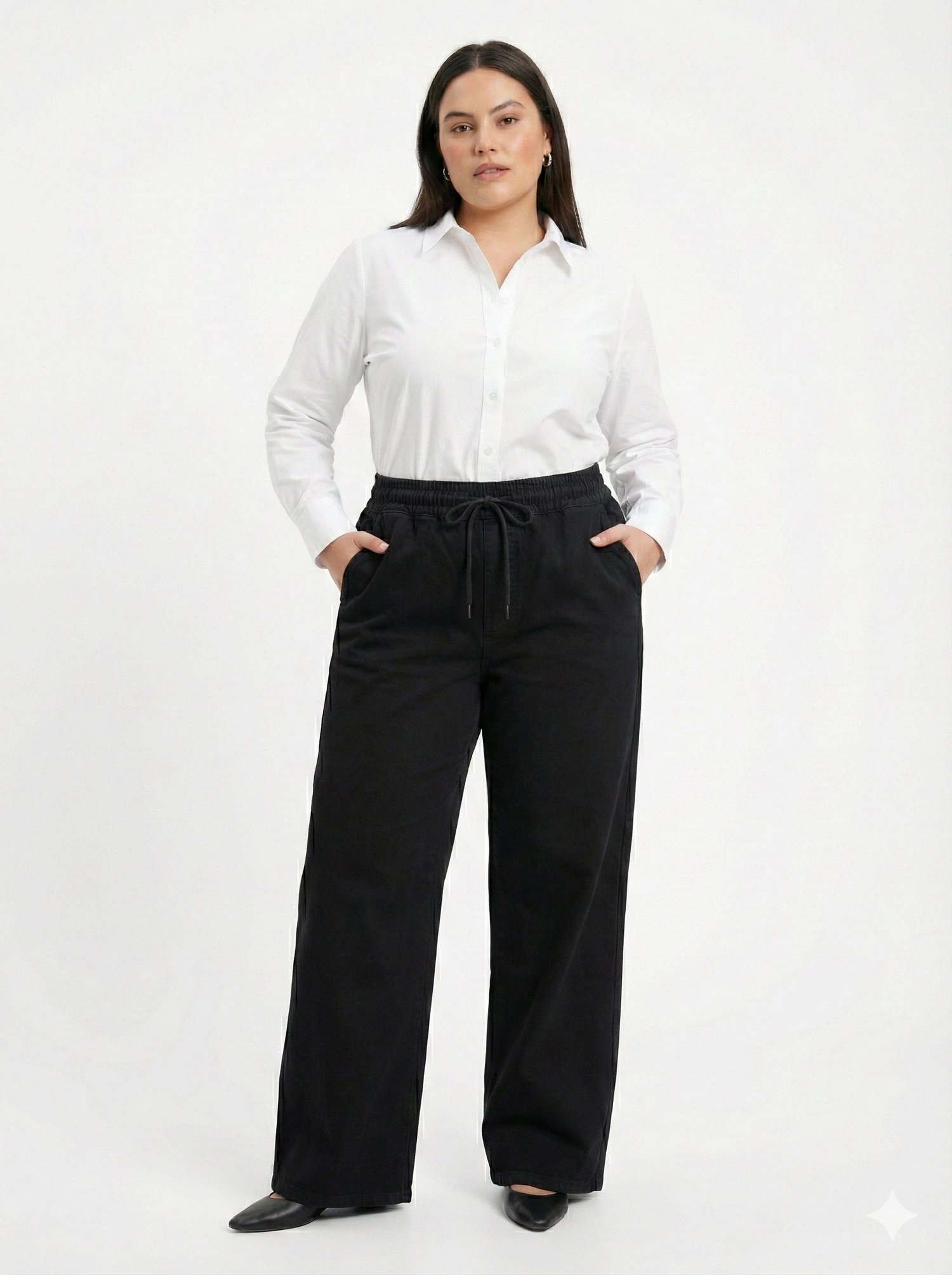 BELİ LASTİKLİ BOL PAÇA KOT PANTOLON - SİYAH