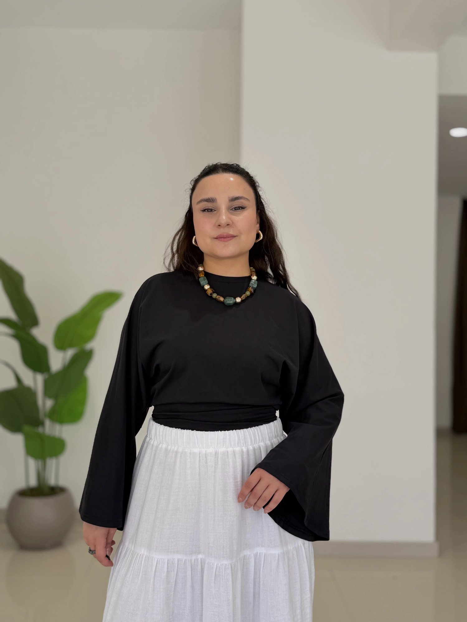 DRAPELİ YARASA KOLLU PAMUKLU BLUZ - SARI
