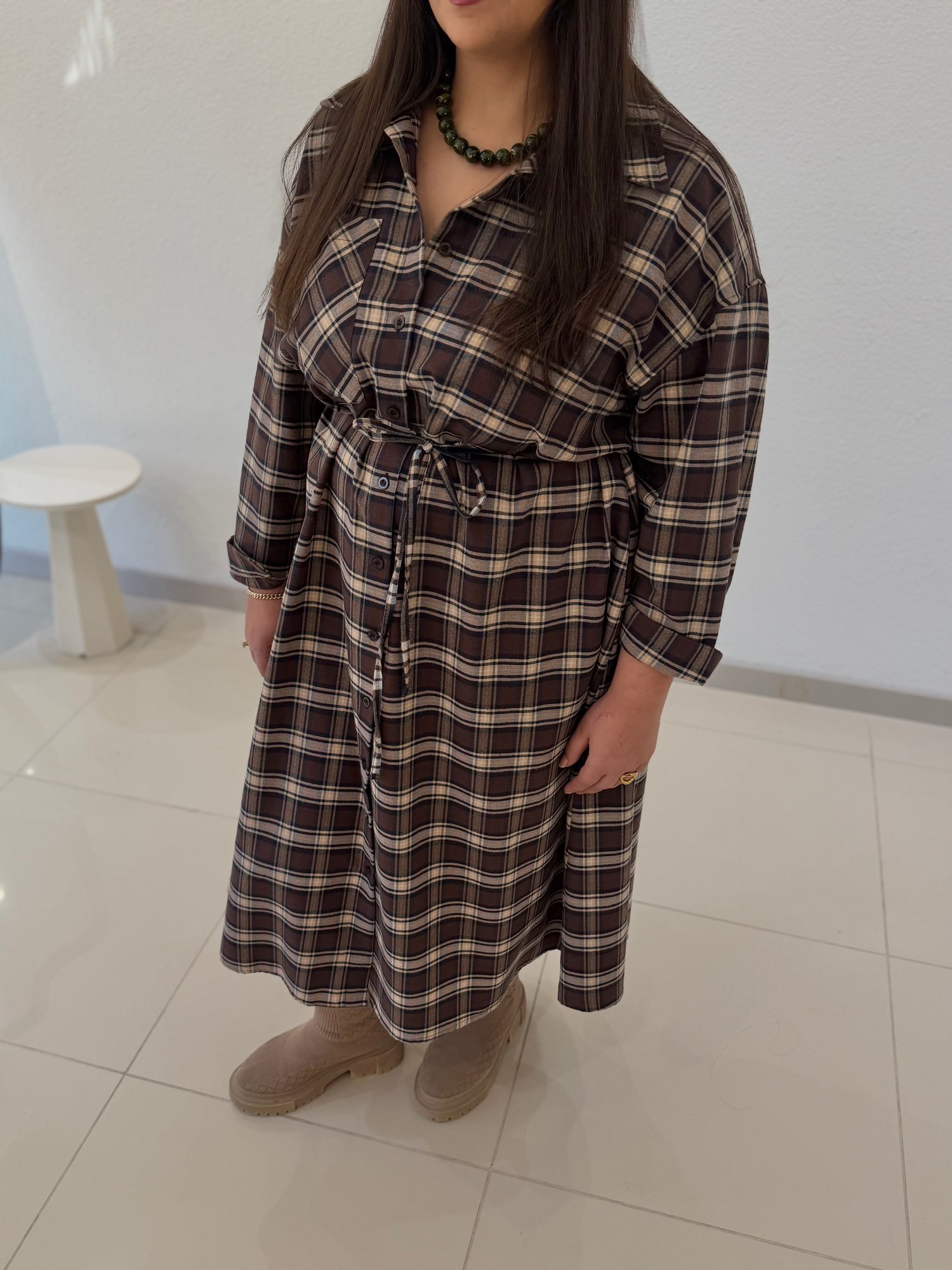 EKOSE KEMERLİ GÖMLEK ELBİSE