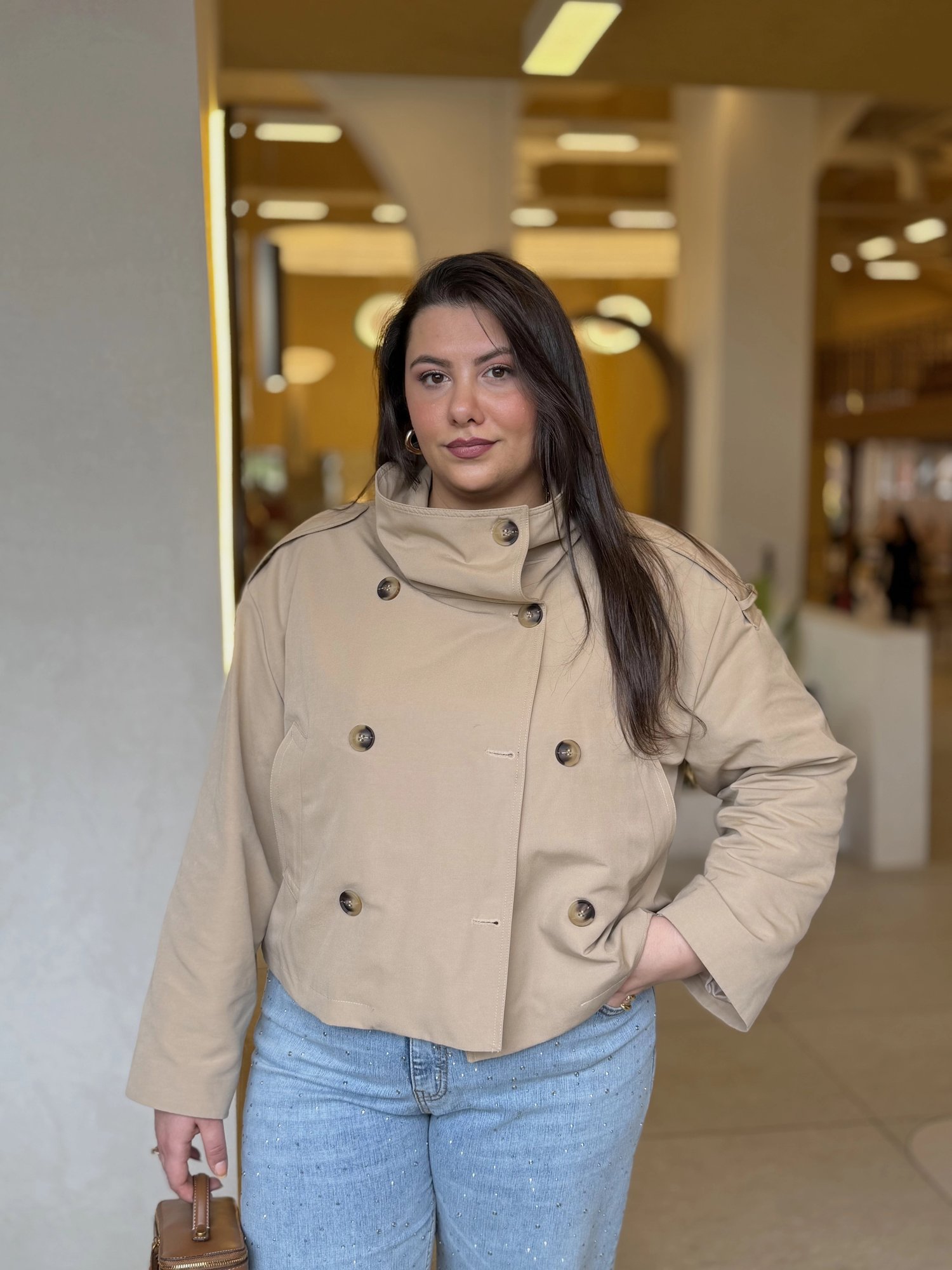 HUNİ YAKA CROP TRENÇKOT - KAHVE
