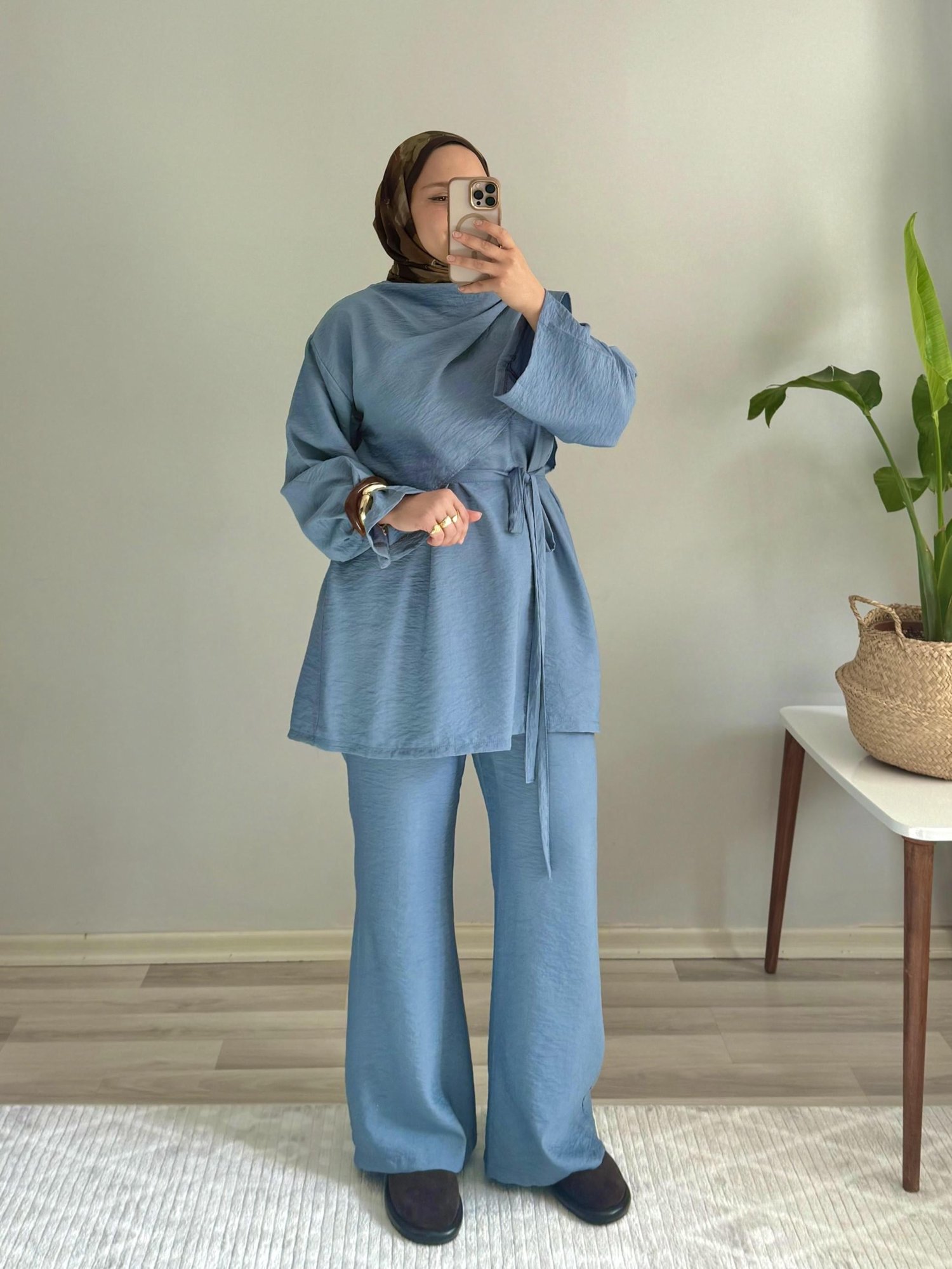 PREMİUM ŞALLI KEMERLİ ÇİLEK TUNİK