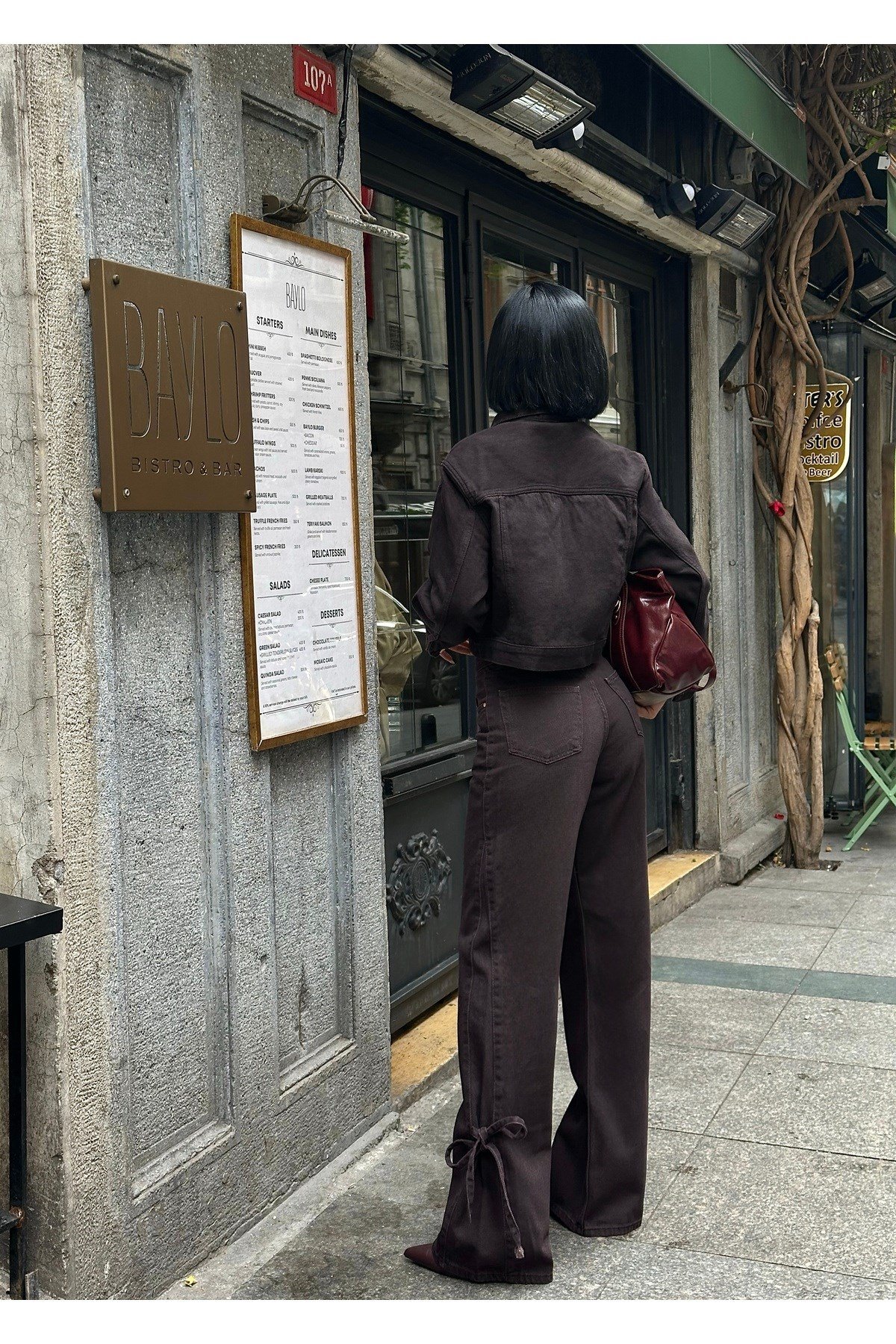 Bağlamalı Denim Takım Oversize Ceket ve Pantolon