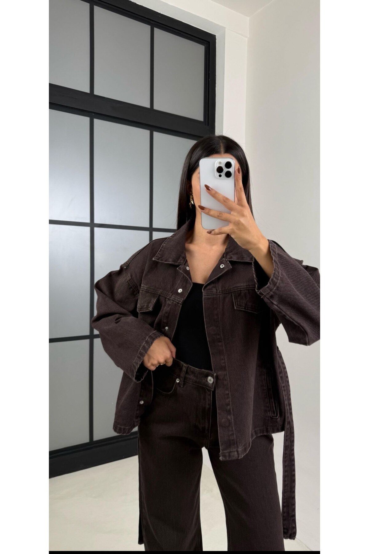 Bağlamalı Denim Takım Oversize Ceket ve Yüksek Bel Pantolon