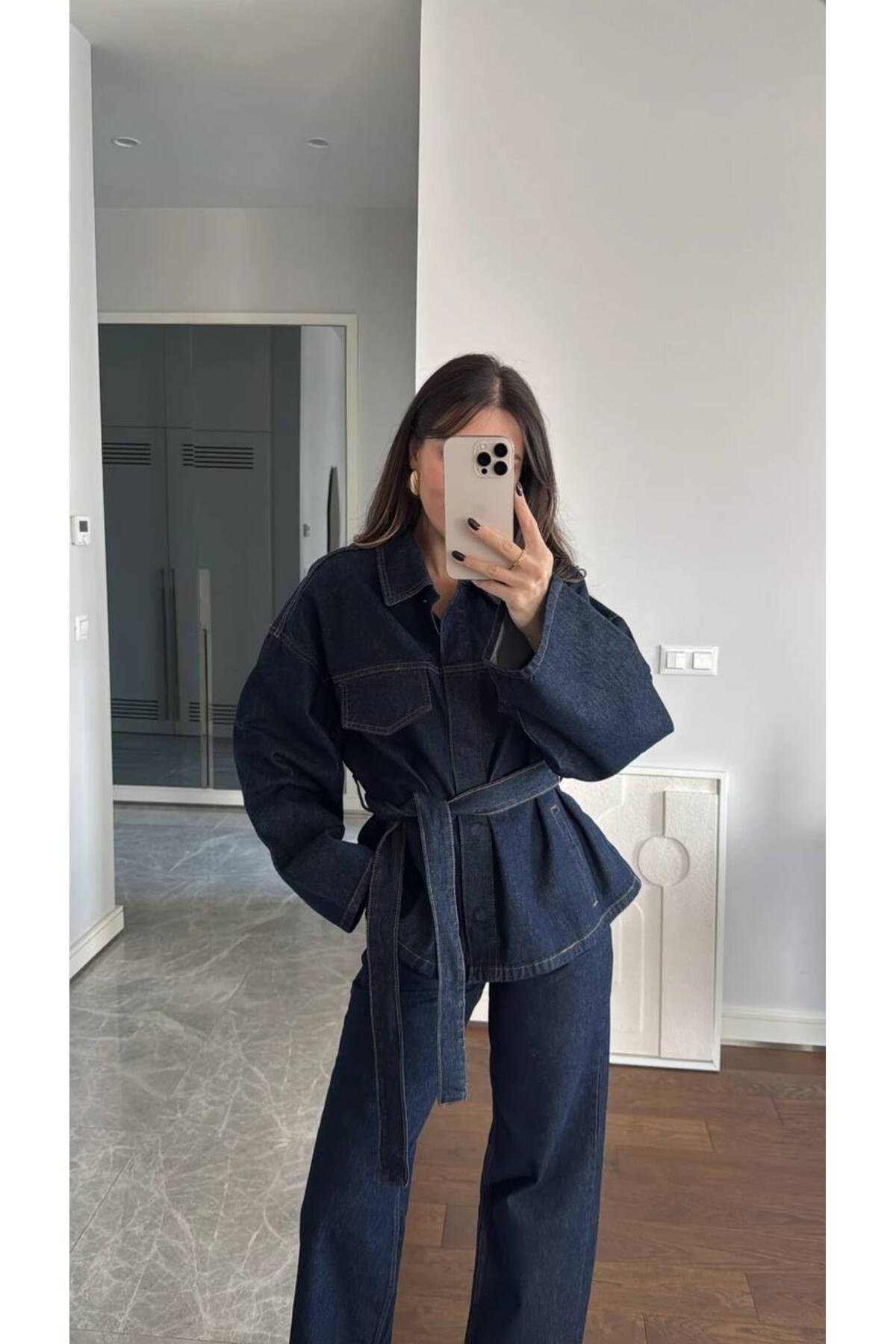 Bağlamalı Lacivert Ceket Pantolon Denim Takım