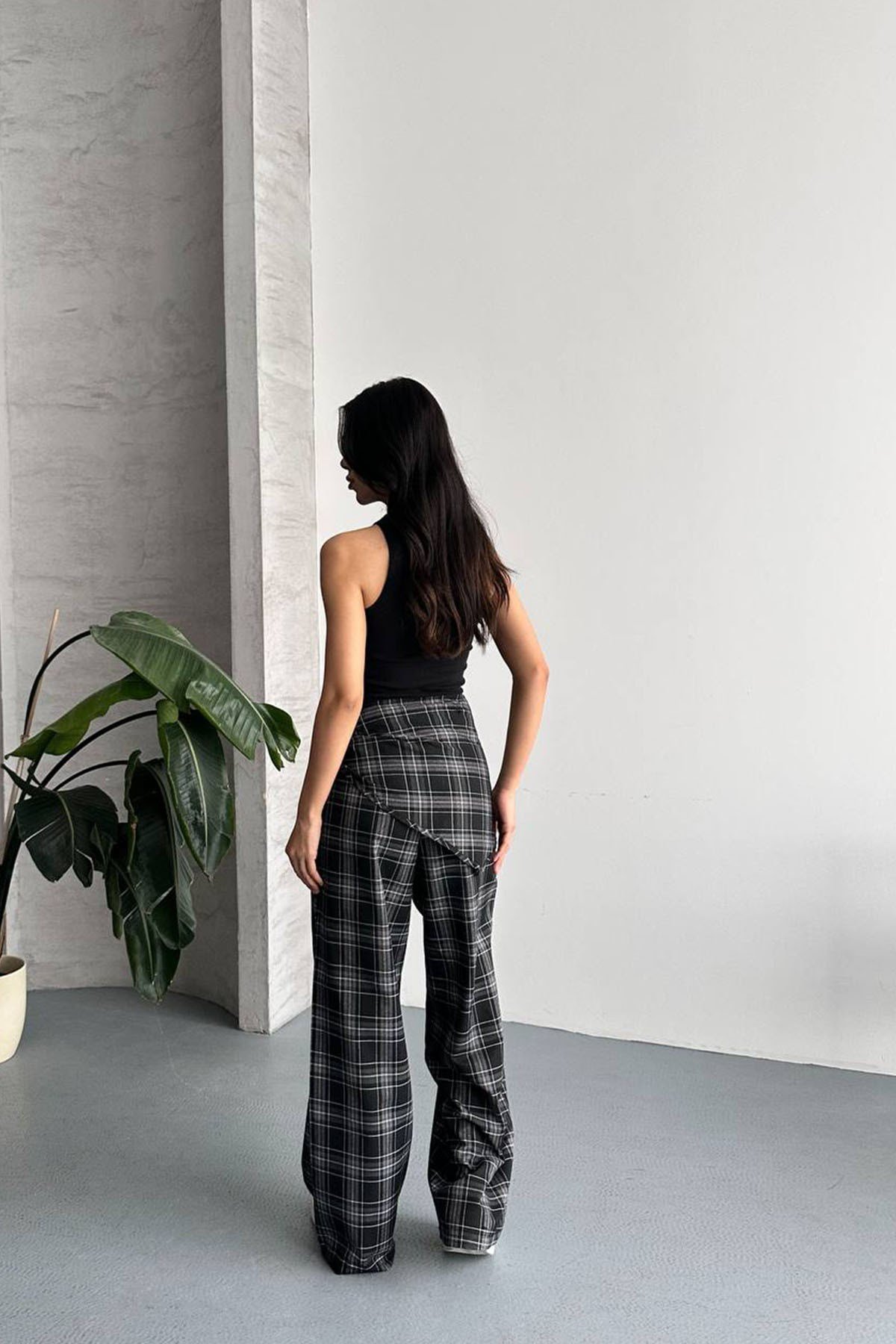 BSK Fular Detaylı Ekoseli Tailored Fit Pantolon