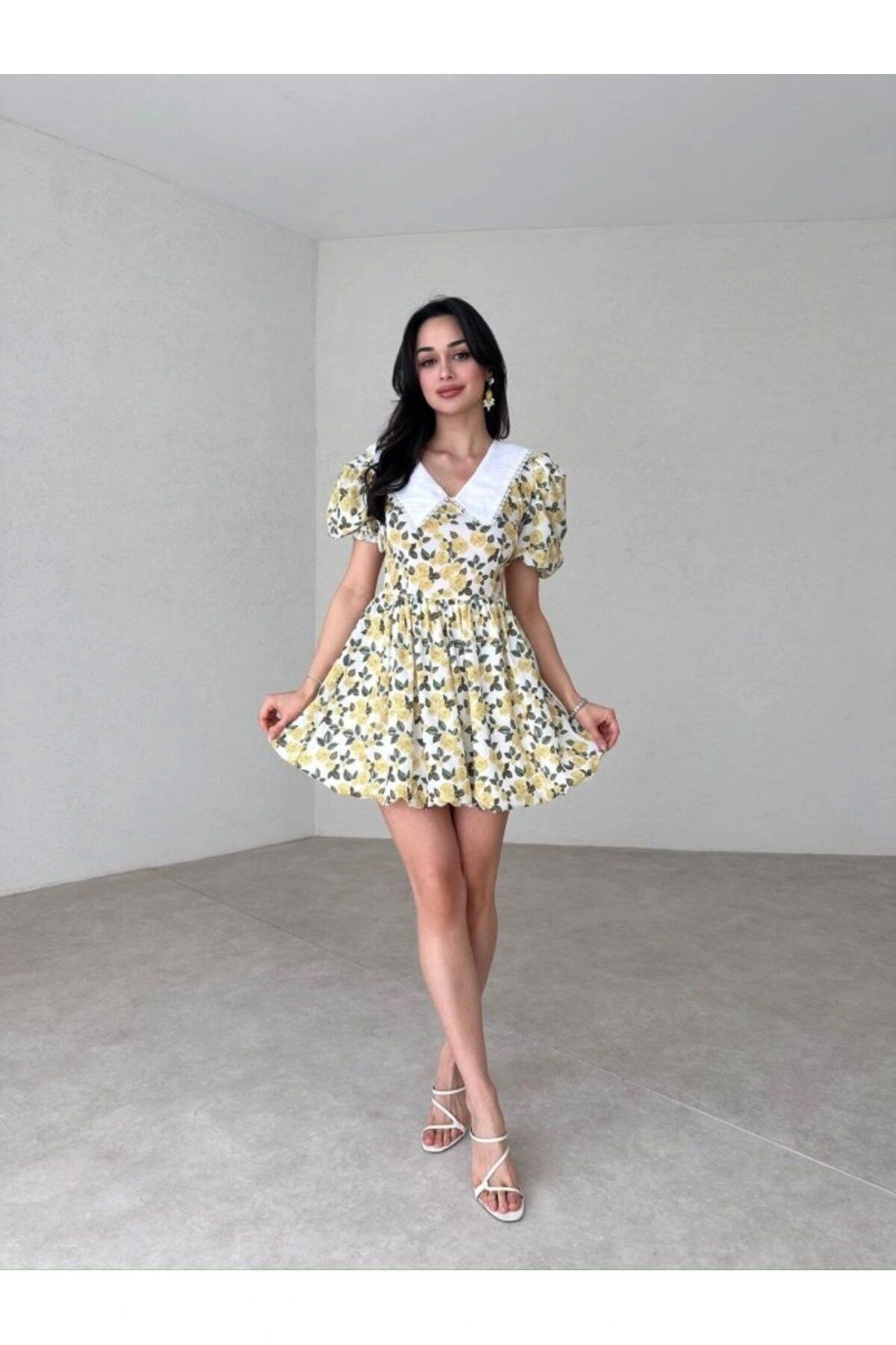 Çiçek Desenli Bebe Yaka LILIUM Poplin Elbise