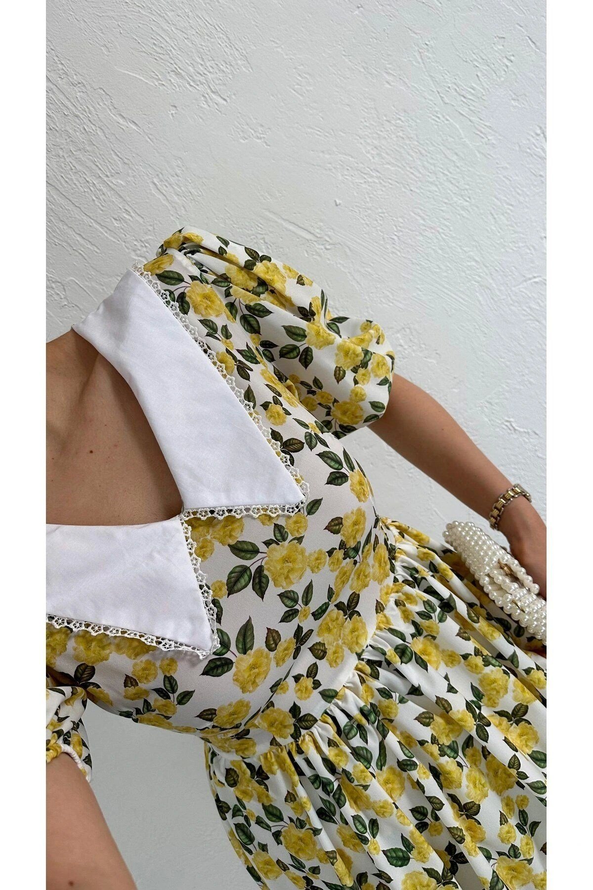 Çiçek Desenli Bebe Yaka LILIUM Poplin Elbise