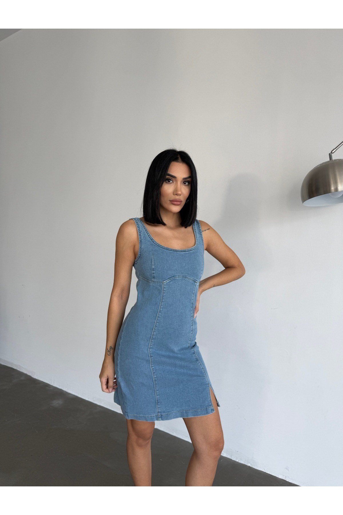 Denim Likralı Tasarım Kot Elbise