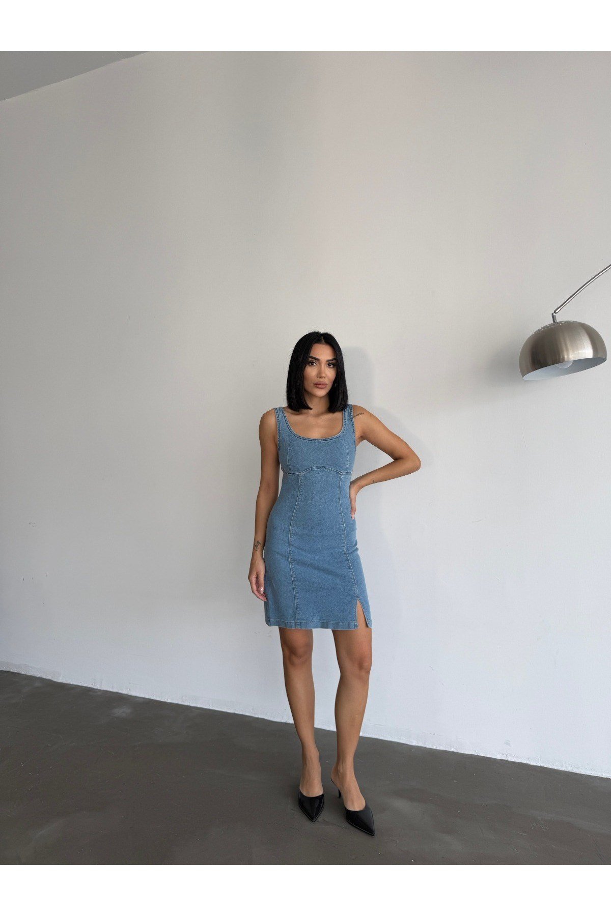 Denim Likralı Tasarım Kot Elbise