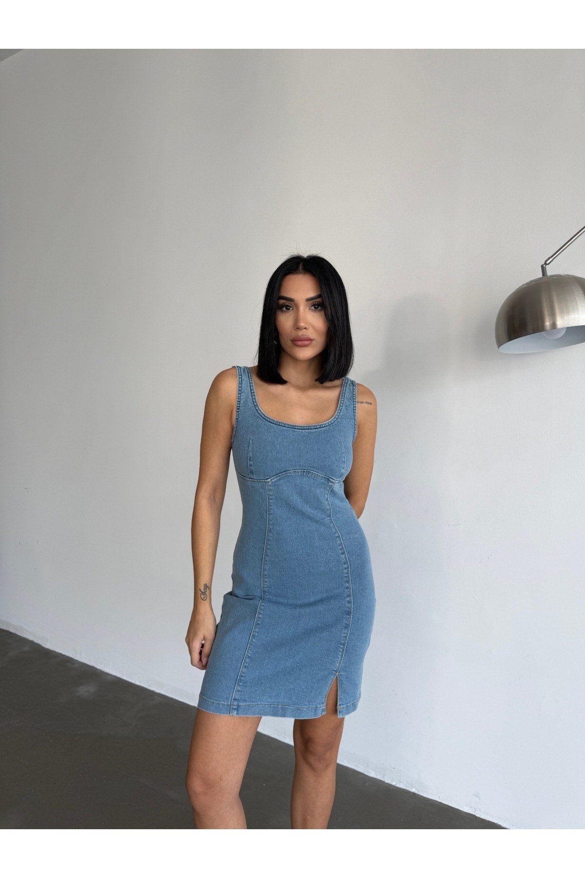 Denim Likralı Tasarım Kot Elbise
