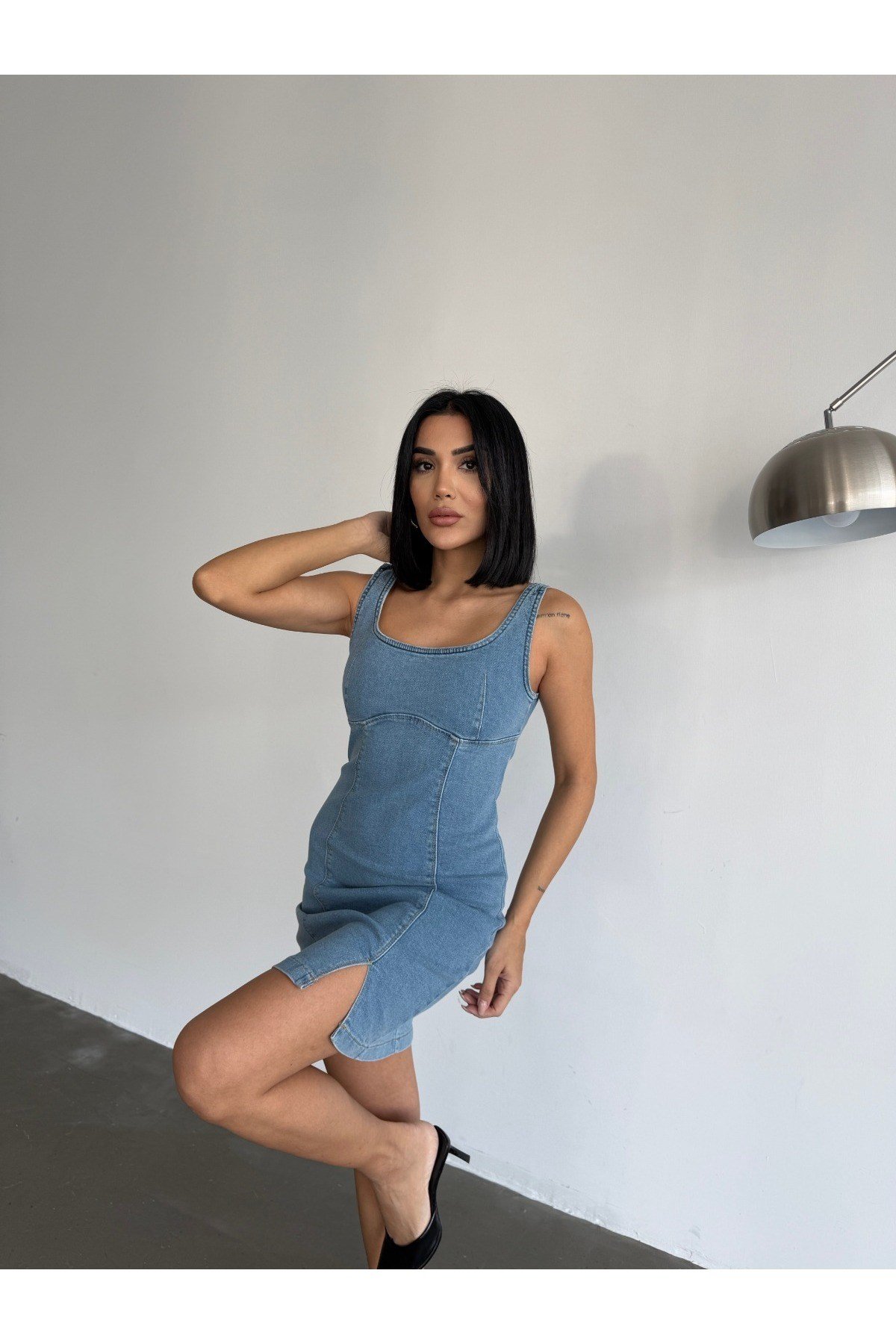 Denim Likralı Tasarım Kot Elbise