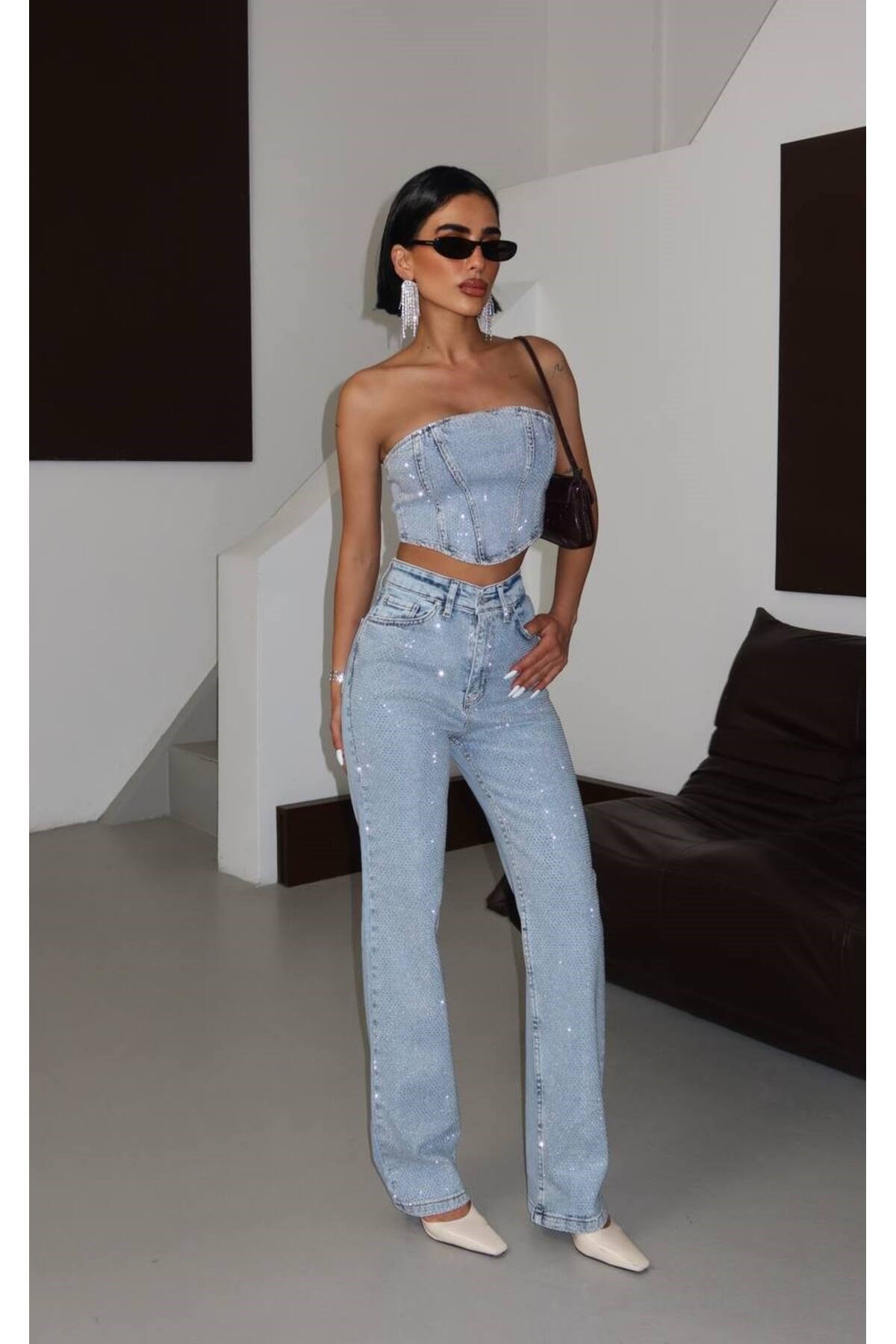 Denim Taşlı Tasarım Takım