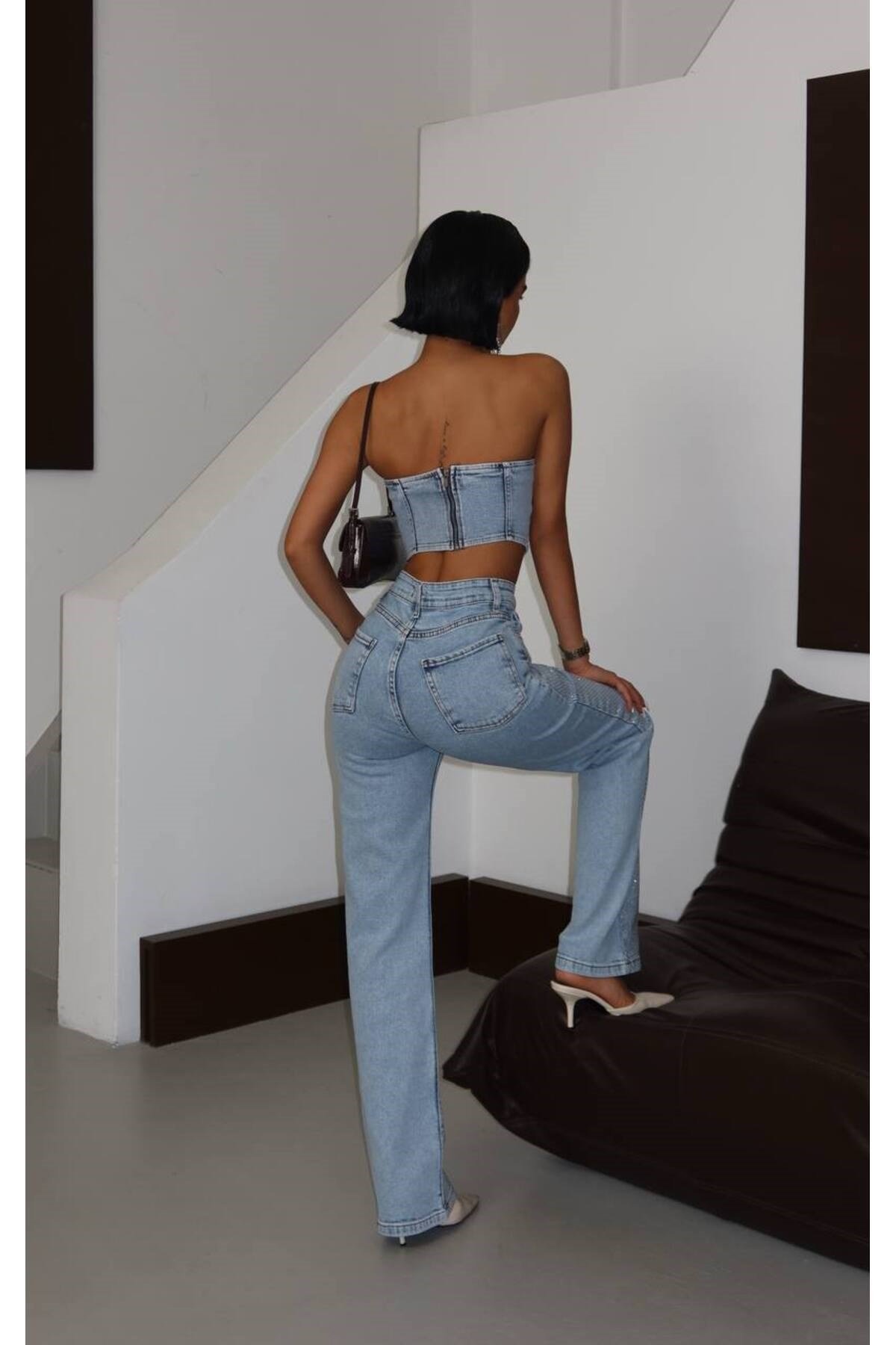 Denim Taşlı Tasarım Takım