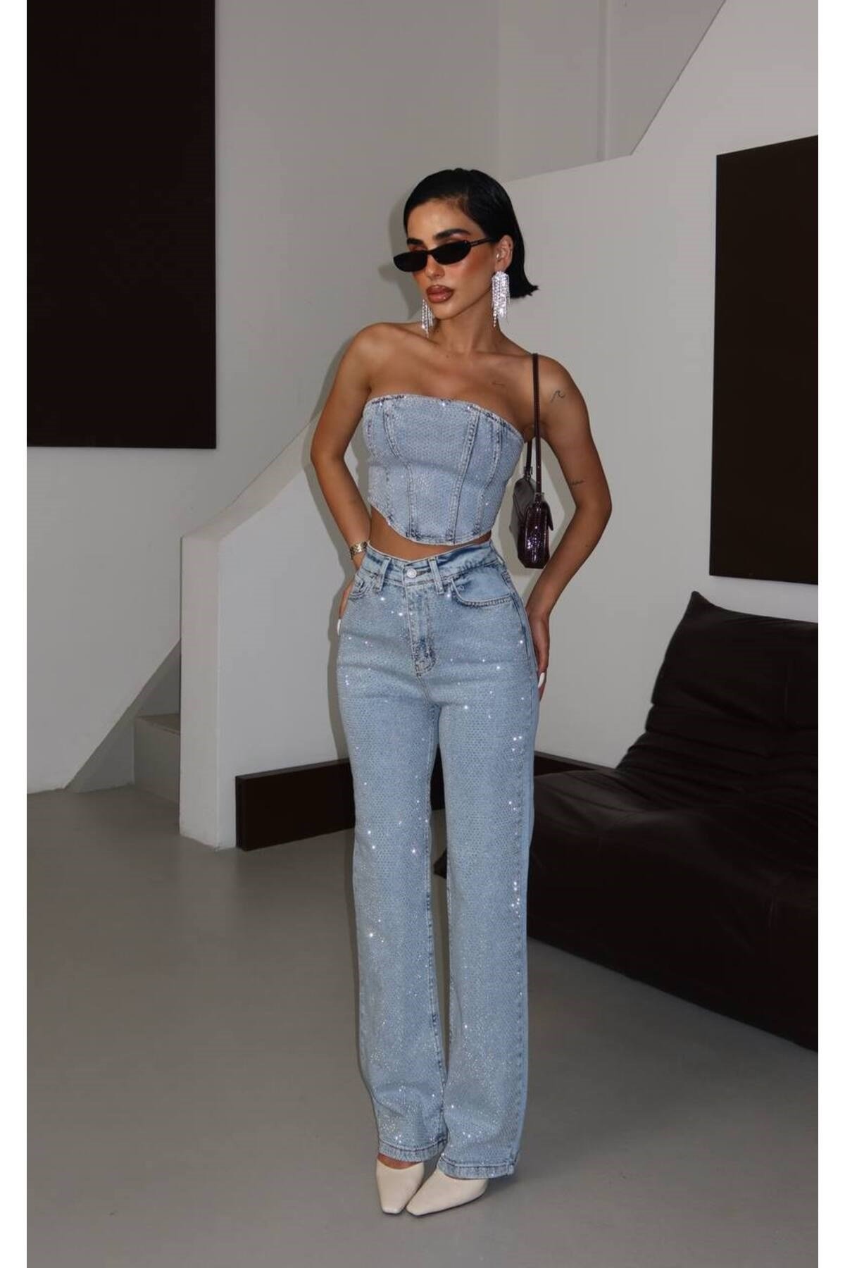 Denim Taşlı Tasarım Takım