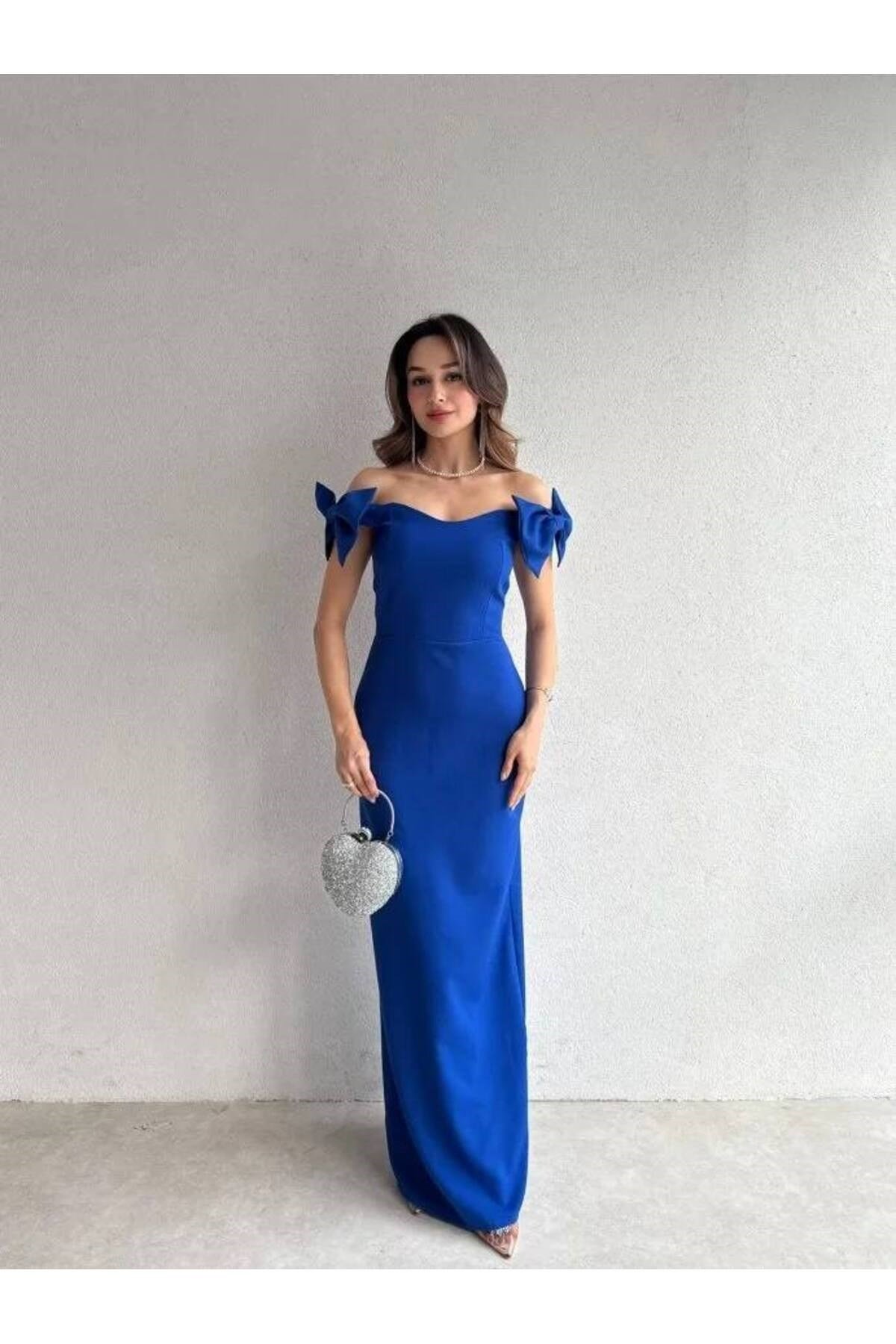 Fiyonklu Askılı Maxi Elbise