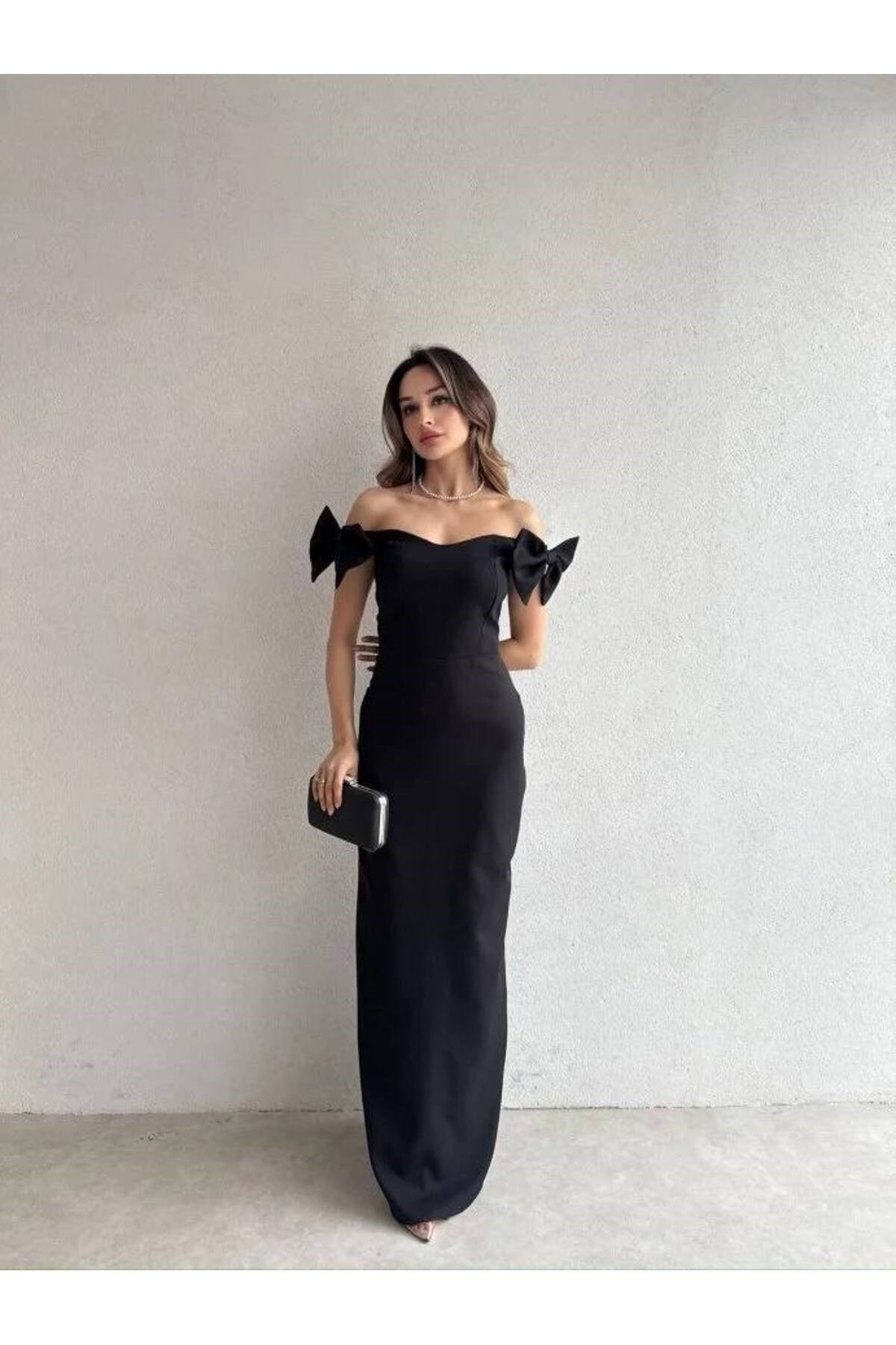 Fiyonklu Askılı Maxi Elbise