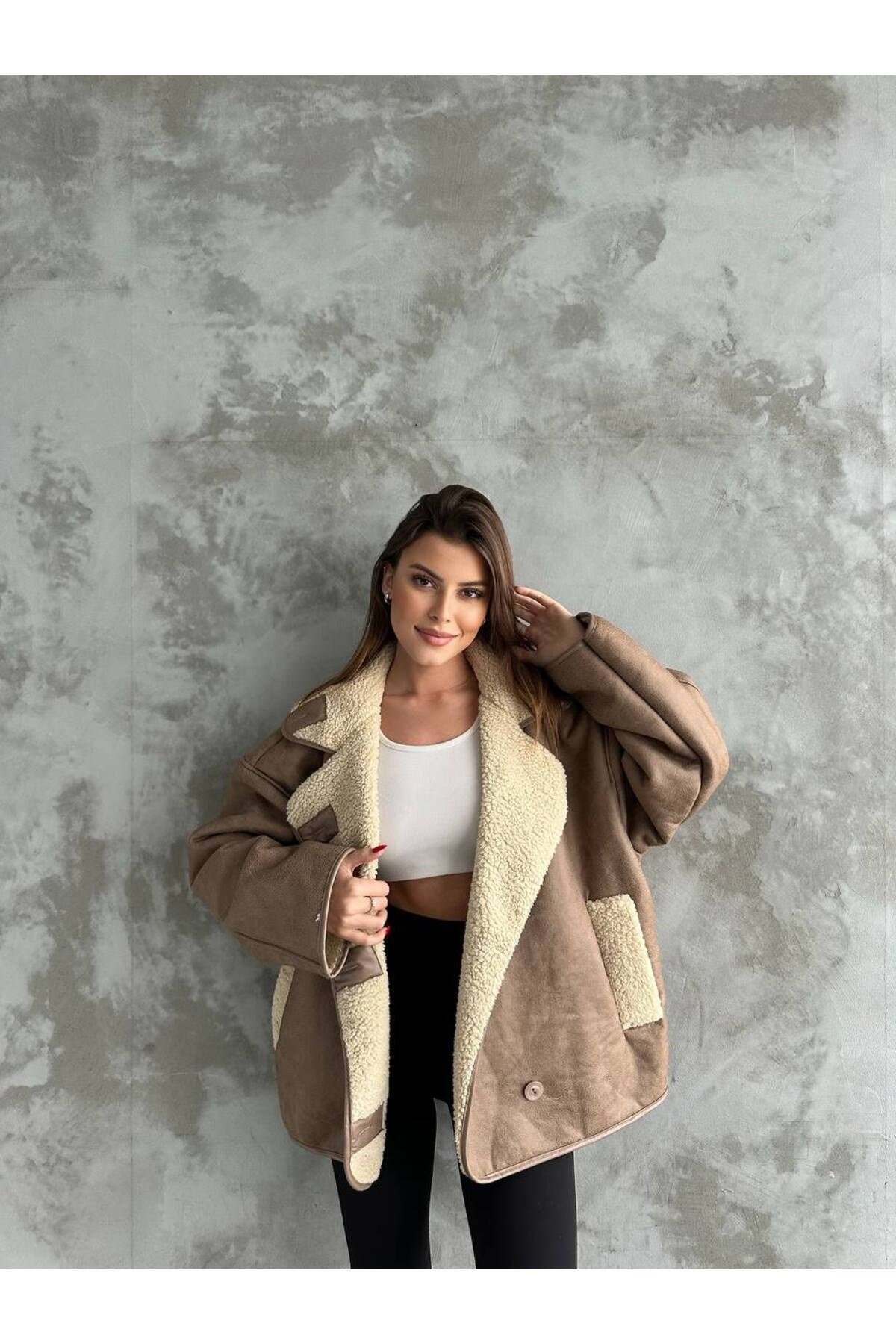 Kadın Açık Kahverengi Oversize Ceket