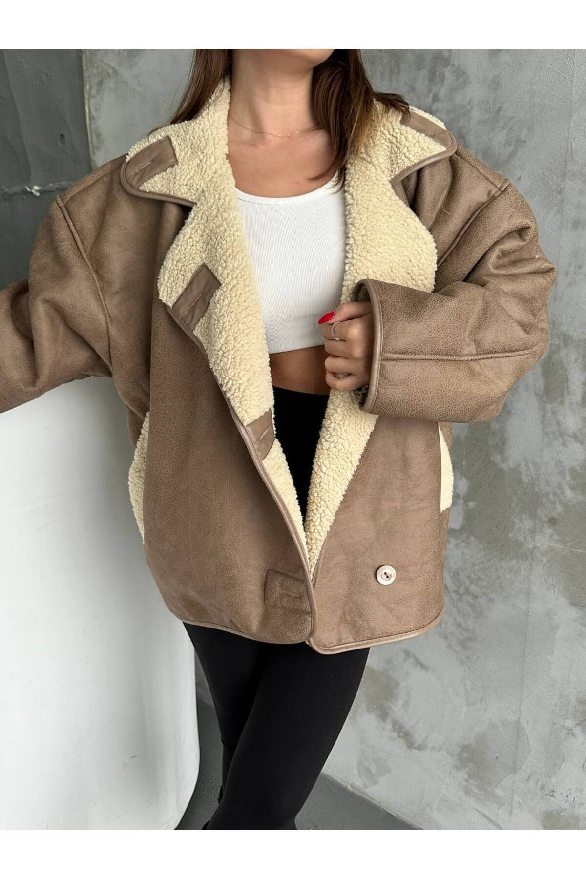 Kadın Açık Kahverengi Oversize Ceket