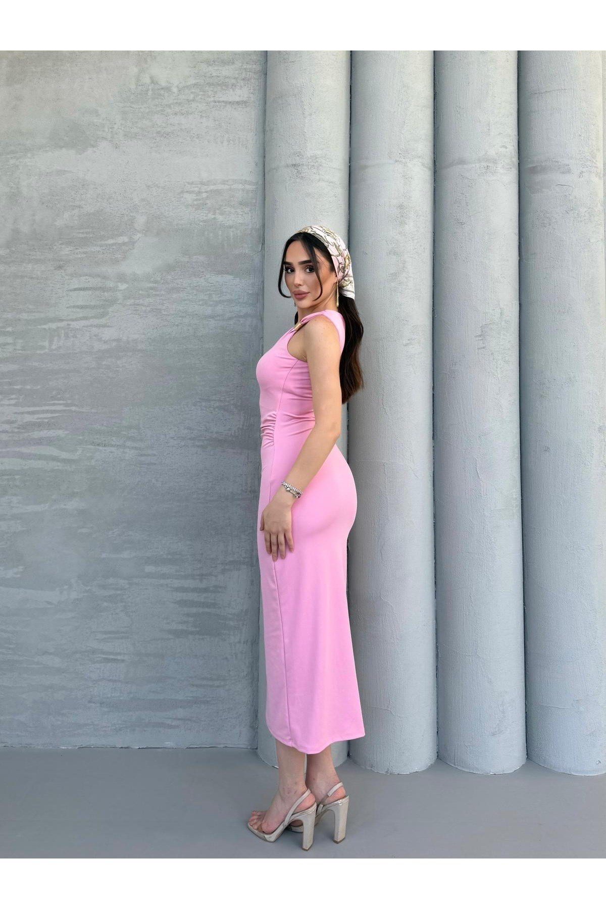 Kadın Asimetrik Drapeli Zr Model Maxi Elbise