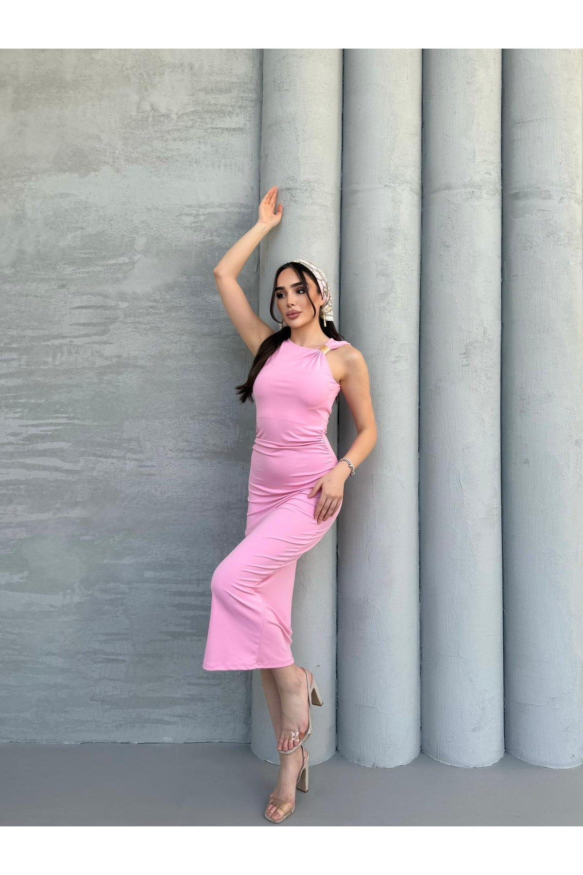 Kadın Asimetrik Drapeli Zr Model Maxi Elbise
