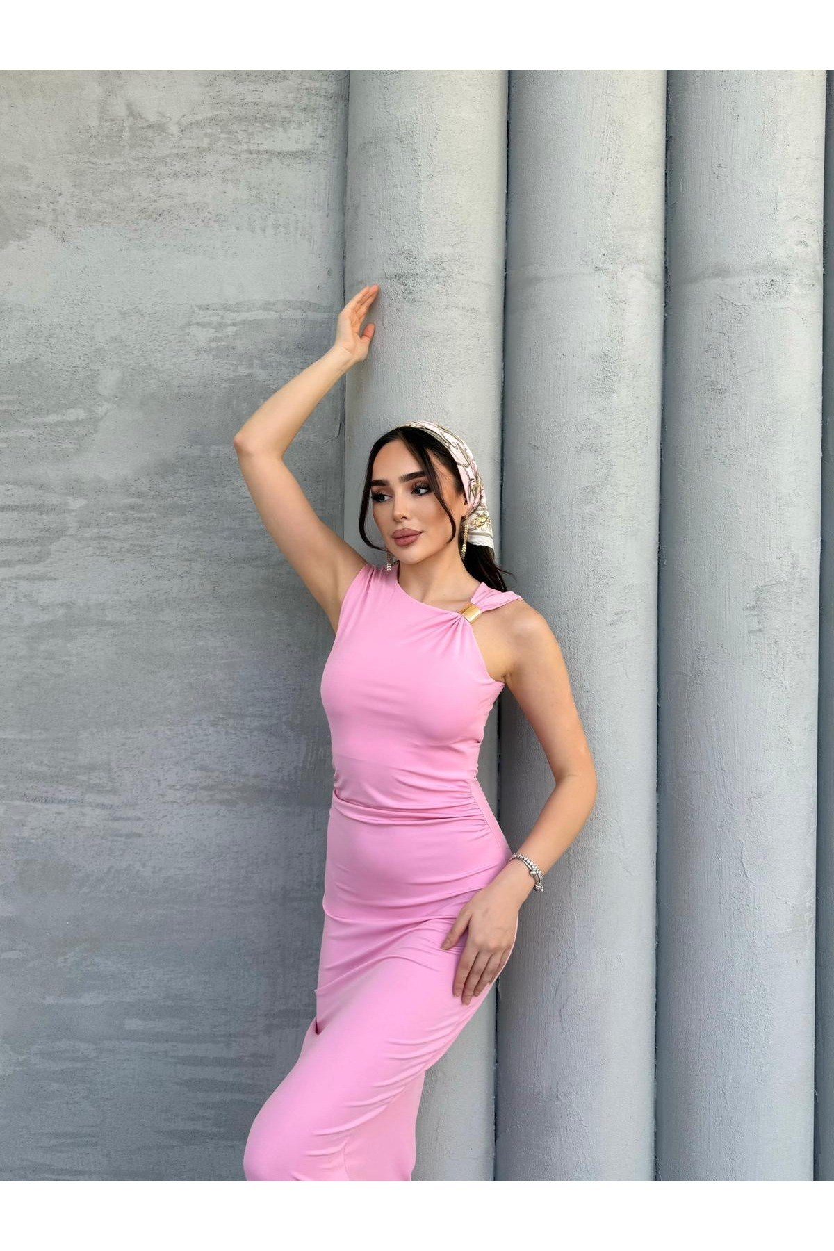 Kadın Asimetrik Drapeli Zr Model Maxi Elbise