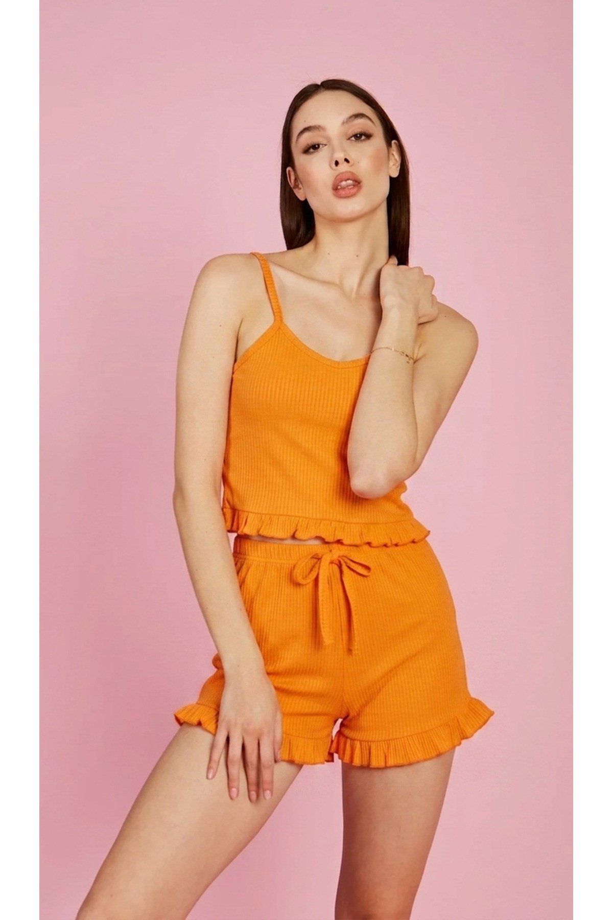 Kadın Askılı Fırfırlı Pijama Takımı