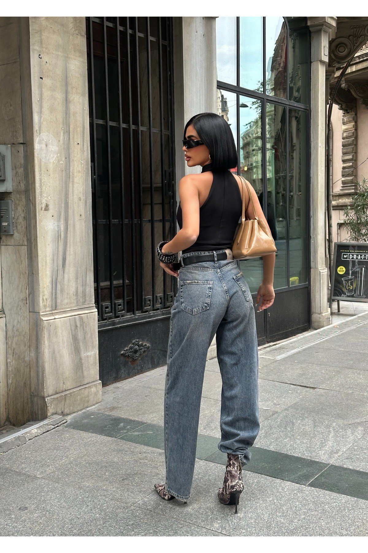 Kadın Baggy Jean Yüksek Bel Palazzo Esnek Kot Pantolon