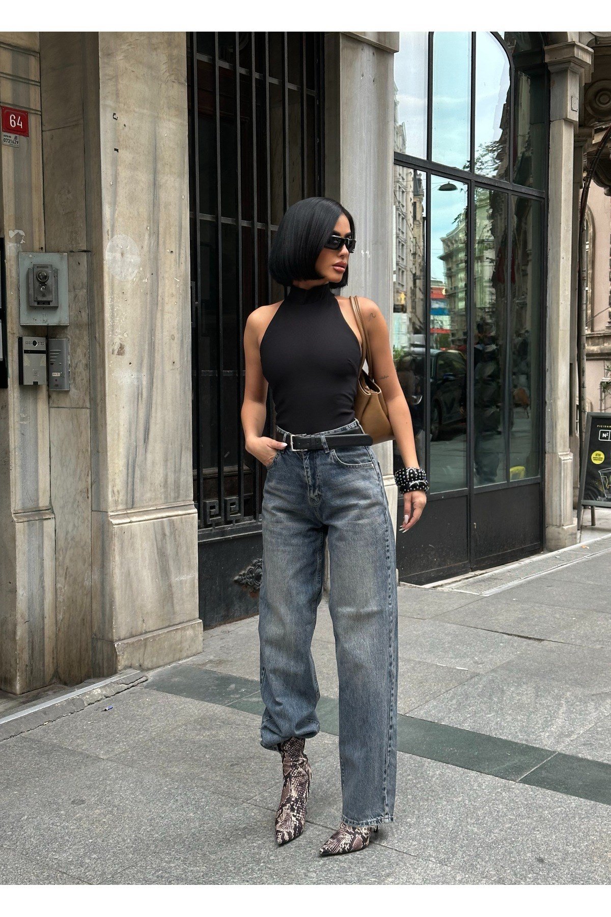Kadın Baggy Jean Yüksek Bel Palazzo Esnek Kot Pantolon