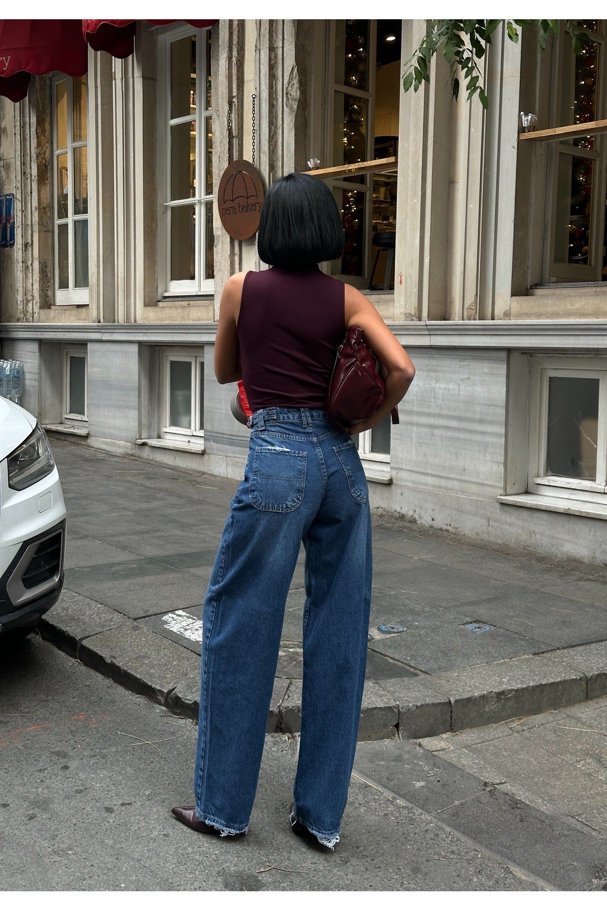 Kadın Baggy Jean Yüksek Bel Palazzo Esnek Kot Pantolon
