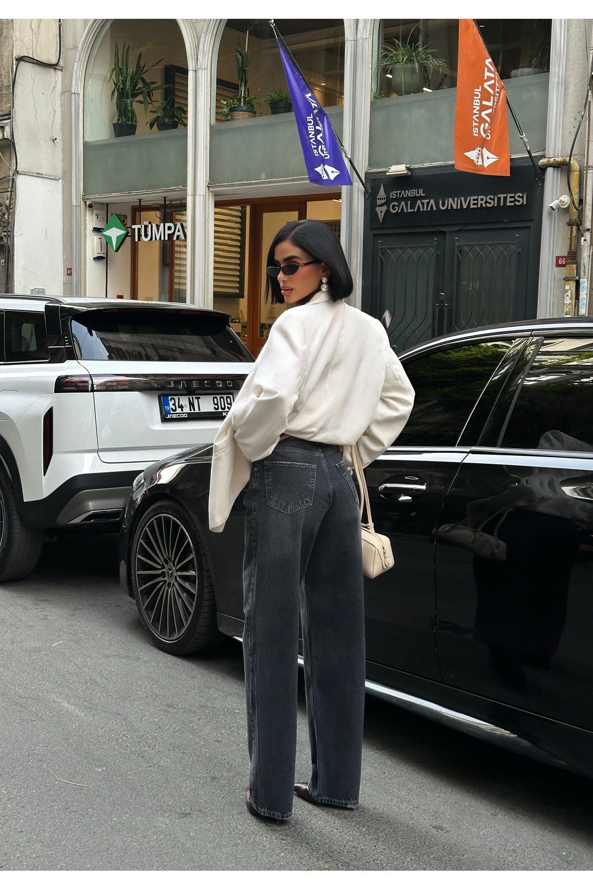 Kadın Baggy Jean Yüksek Bel Palazzo Esnek Kot Pantolon