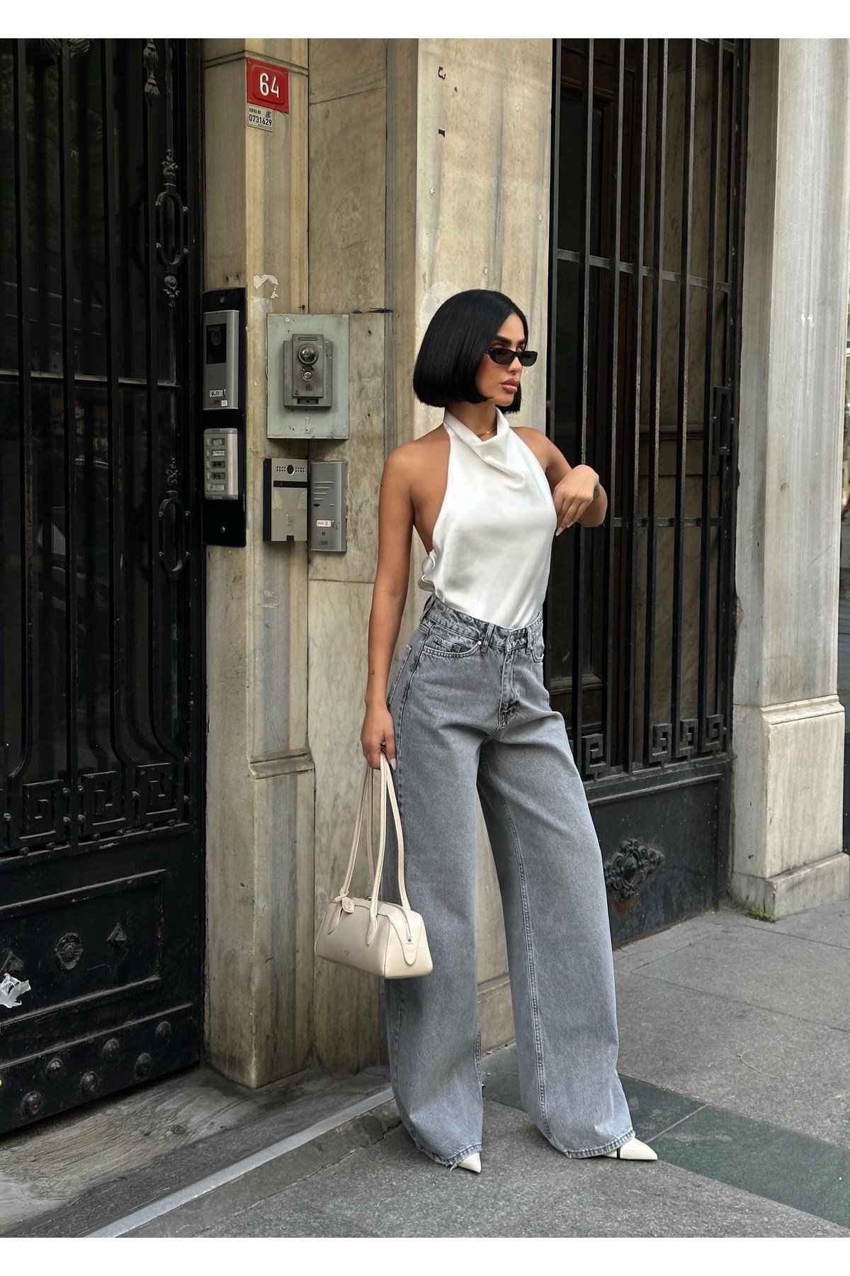 Kadın Baggy Jean Yüksek Bel Palazzo Esnek Kot Pantolon