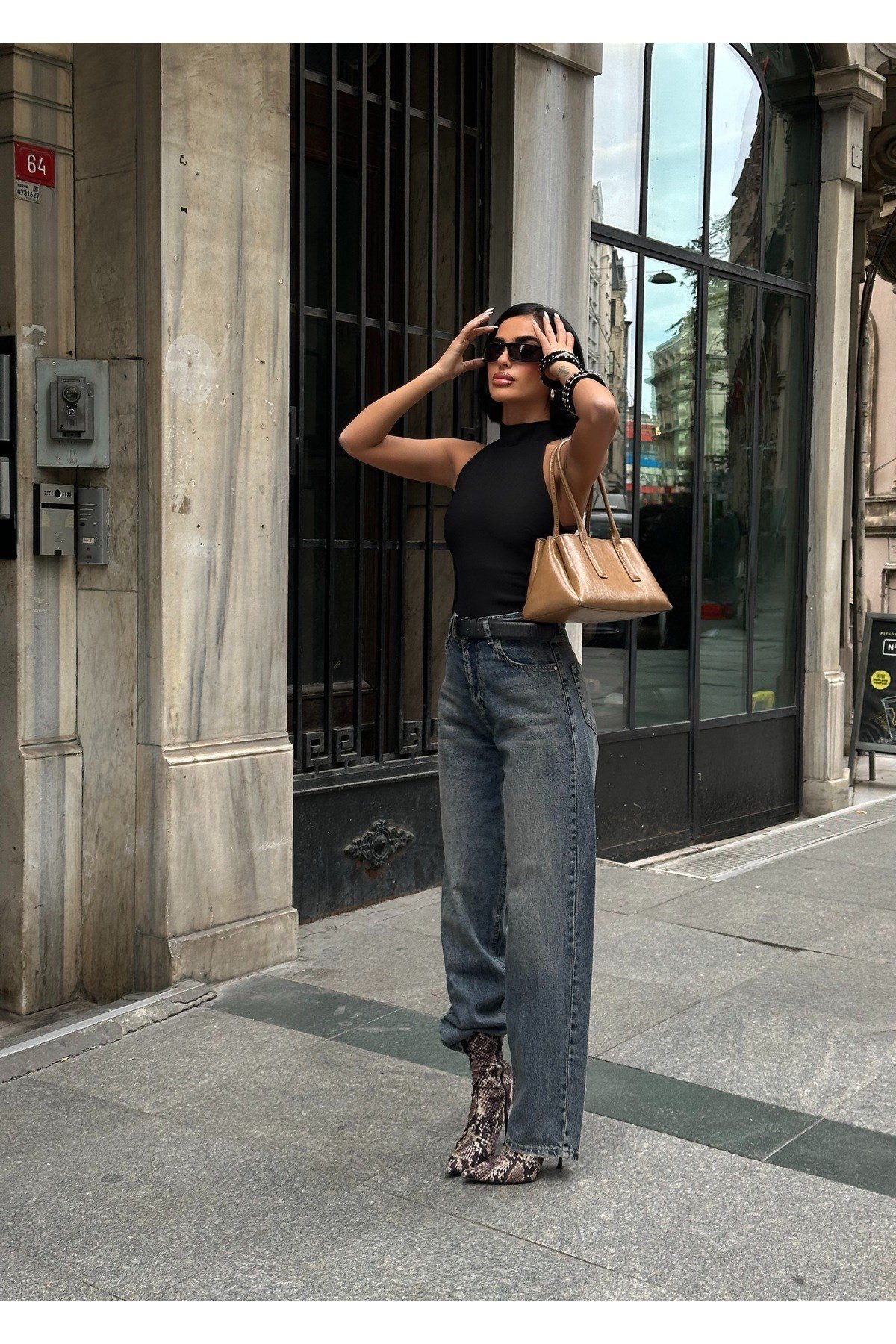 Kadın Baggy Jean Yüksek Bel Palazzo Esnek Kot Pantolon