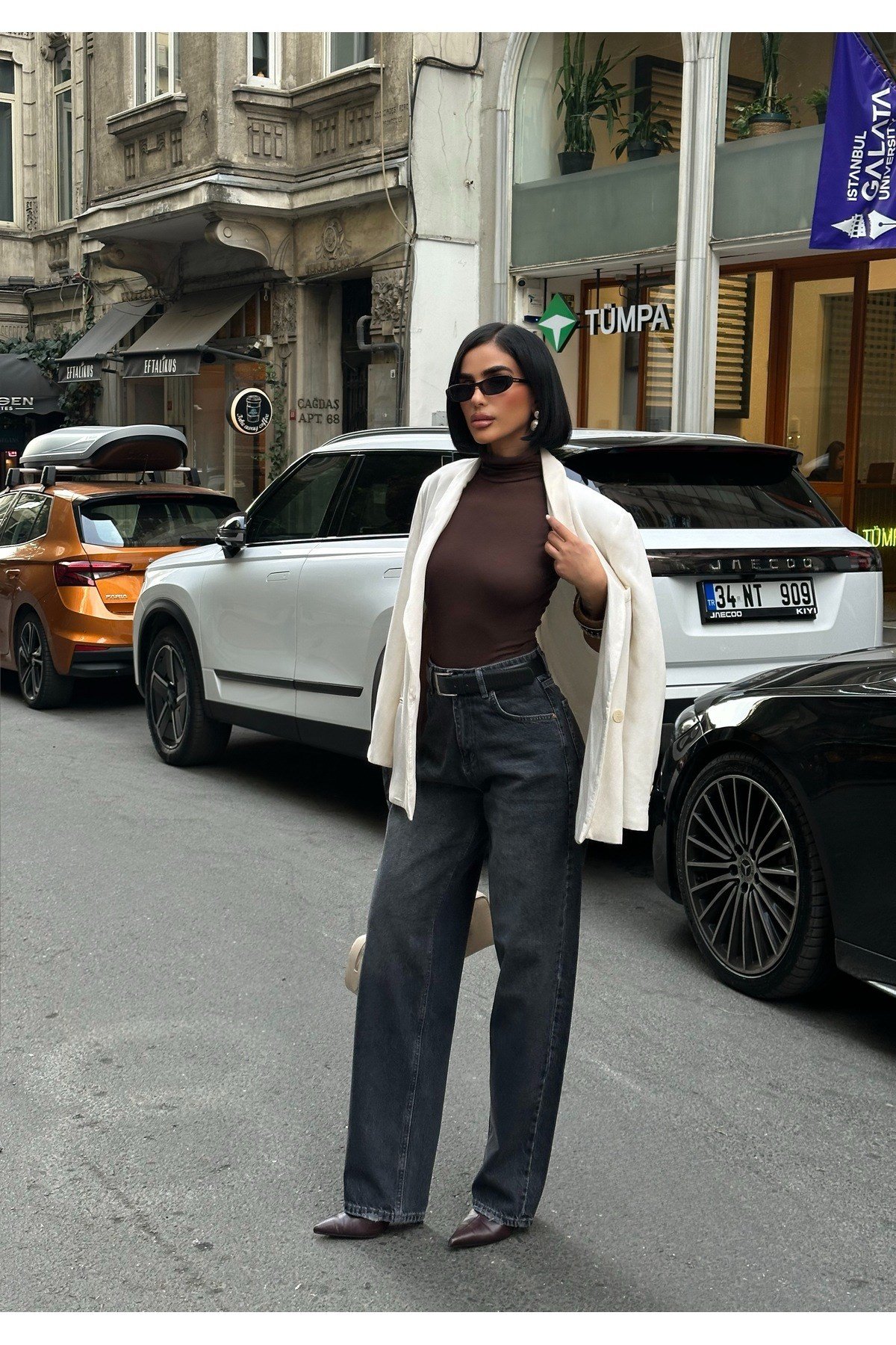 Kadın Baggy Jean Yüksek Bel Palazzo Esnek Kot Pantolon