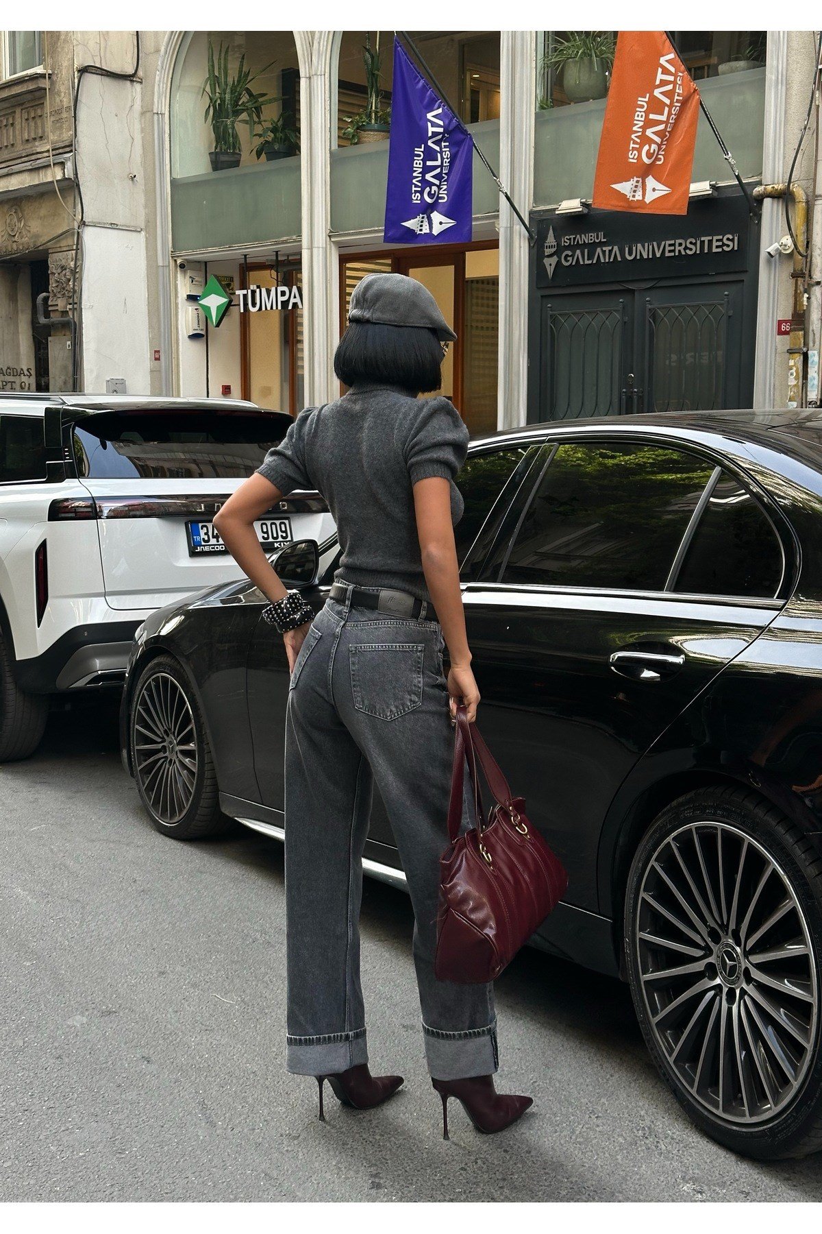Kadın Baggy Jean Yüksek Bel Palazzo Esnek Kot Pantolon